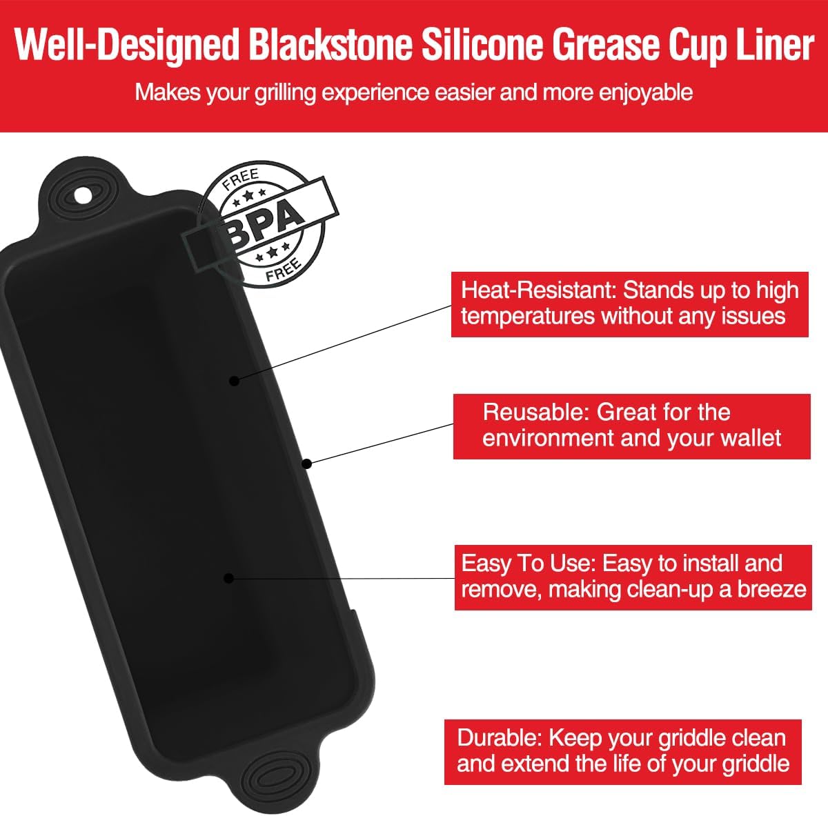2 Pack Blackstone Silicone Grease Cup Liners for 36 28 22 17 Inch Griddle, Reusable Catcher Liner Grill Grease Tray Blackstone Accessories, Replacement of Aluminum Foil Drip Pans, Black - Image 7