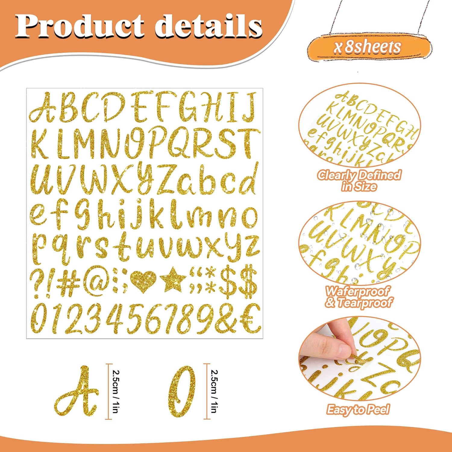 648 PCS Gold Letter Stickers Glitter Alphabet Stickers 1 Inch Self Adhesive Waterproof Vinyl Small ABC Letters for Graduation Cap Water Bottles Cup Mailbox Number Scrapbooking Sign Crafts (8,Gold) - Image 3