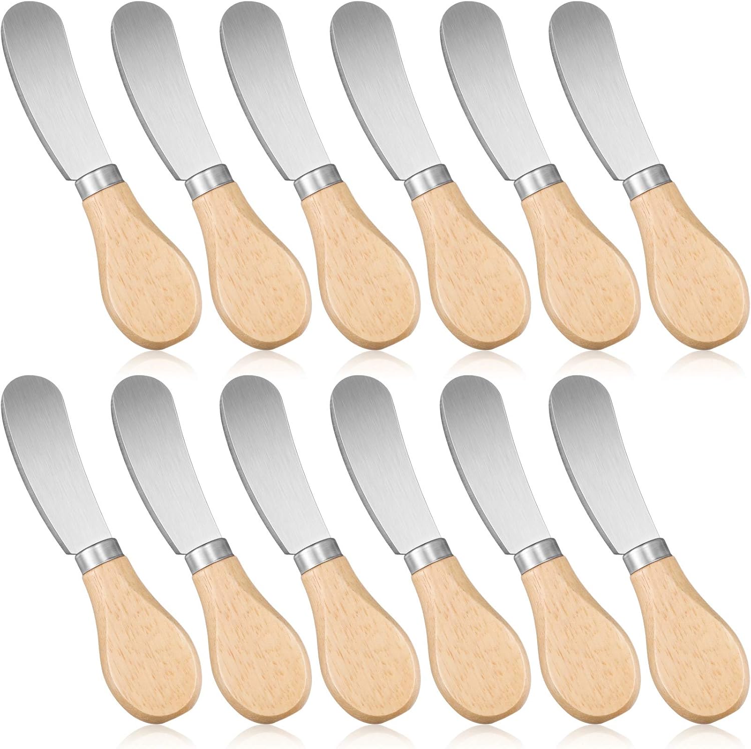 12 Pcs Cheese Spreader Knives Butter Knife Bulk Stainless Steel Butter Spreader Knives with Wooden Handle, Cheese Cake Condiment Knife Set for Sandwich, Cream, Charcuterie, Pastry, 4.7 Inch - Image 1