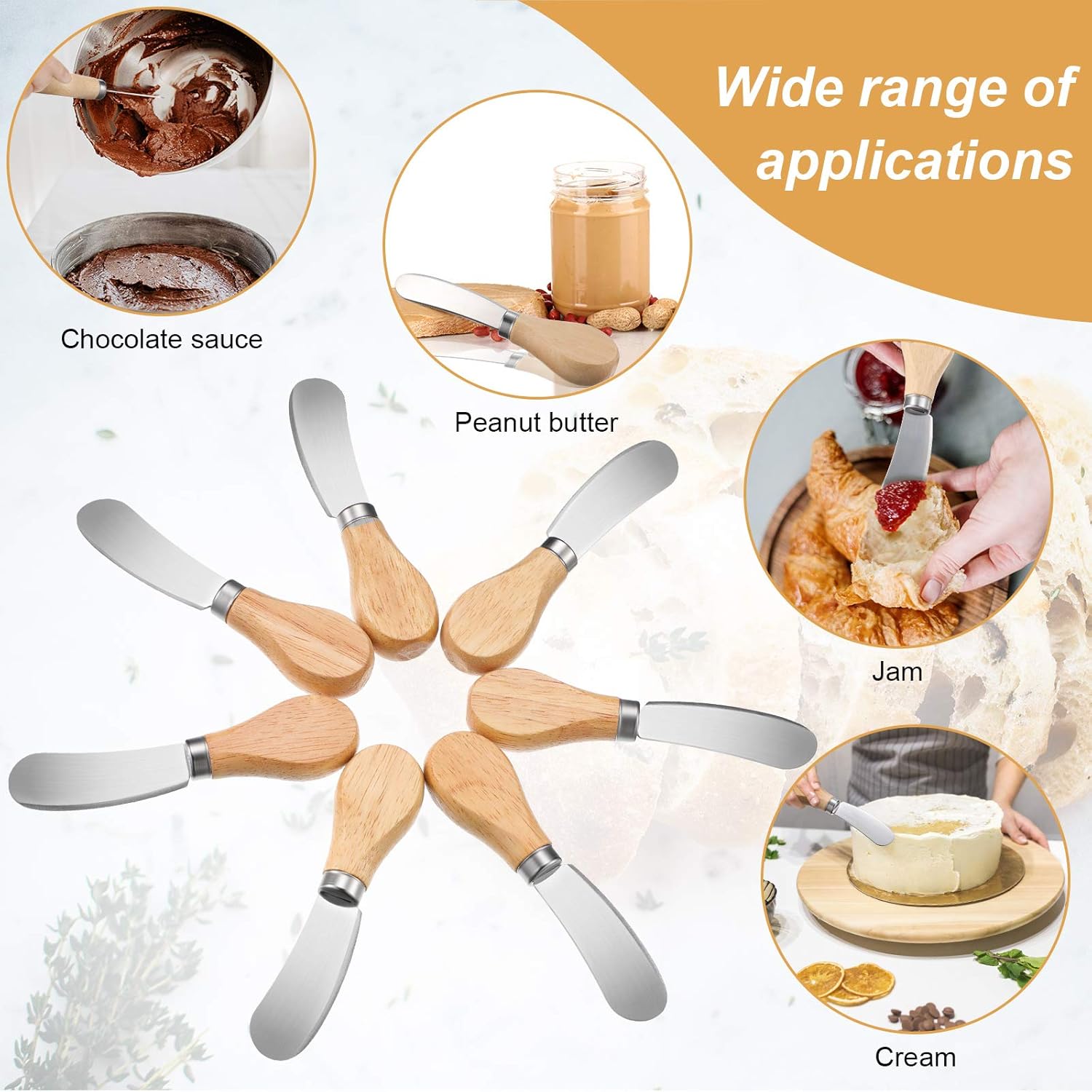 12 Pcs Cheese Spreader Knives Butter Knife Bulk Stainless Steel Butter Spreader Knives with Wooden Handle, Cheese Cake Condiment Knife Set for Sandwich, Cream, Charcuterie, Pastry, 4.7 Inch - Image 2