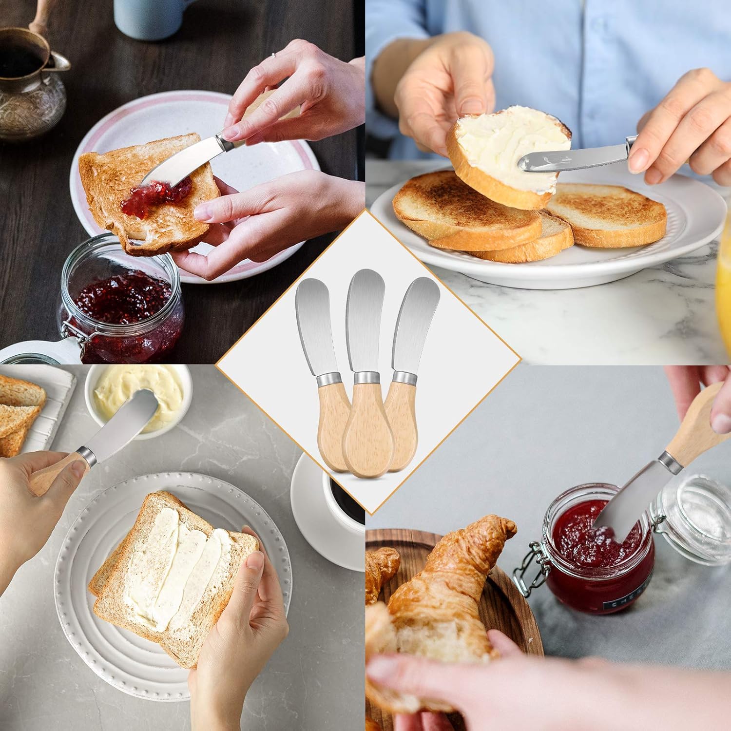 12 Pcs Cheese Spreader Knives Butter Knife Bulk Stainless Steel Butter Spreader Knives with Wooden Handle, Cheese Cake Condiment Knife Set for Sandwich, Cream, Charcuterie, Pastry, 4.7 Inch - Image 5