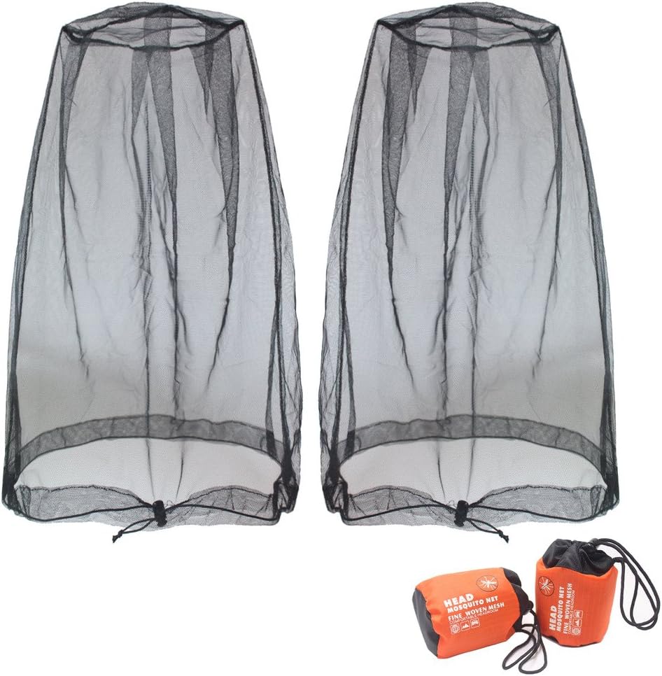 Mosquito Head Net Mesh, Face Neck Fly Netting Hood from Bugs Gnats Noseeums Screen Net for Any Outdoor Lover- with Carry Bags Fits Most Sizes of Hats Caps (2pcs, Black, Updated Big Net) - Image 1