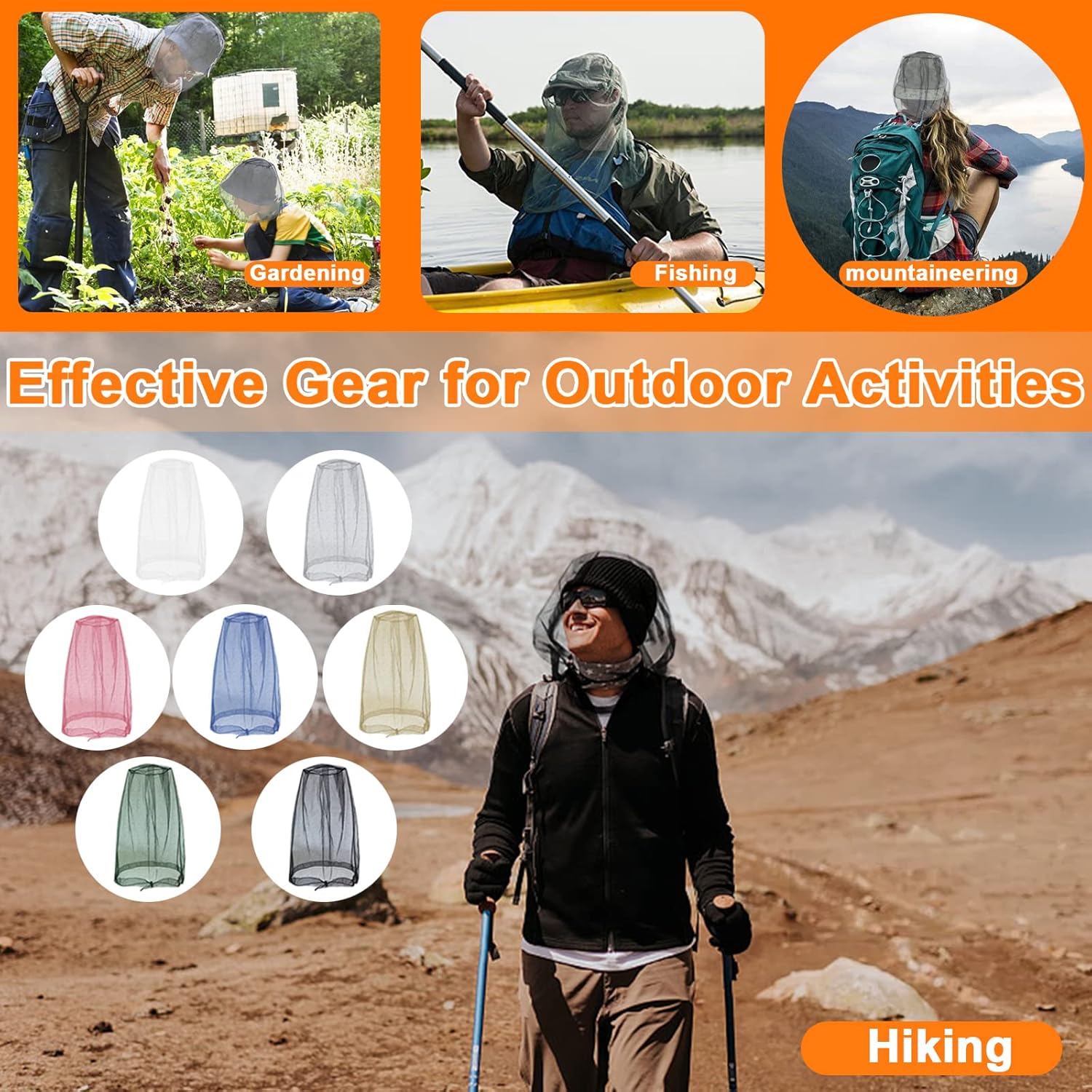 Mosquito Head Net Mesh, Face Neck Fly Netting Hood from Bugs Gnats Noseeums Screen Net for Any Outdoor Lover- with Carry Bags Fits Most Sizes of Hats Caps (2pcs, Black, Updated Big Net) - Image 6