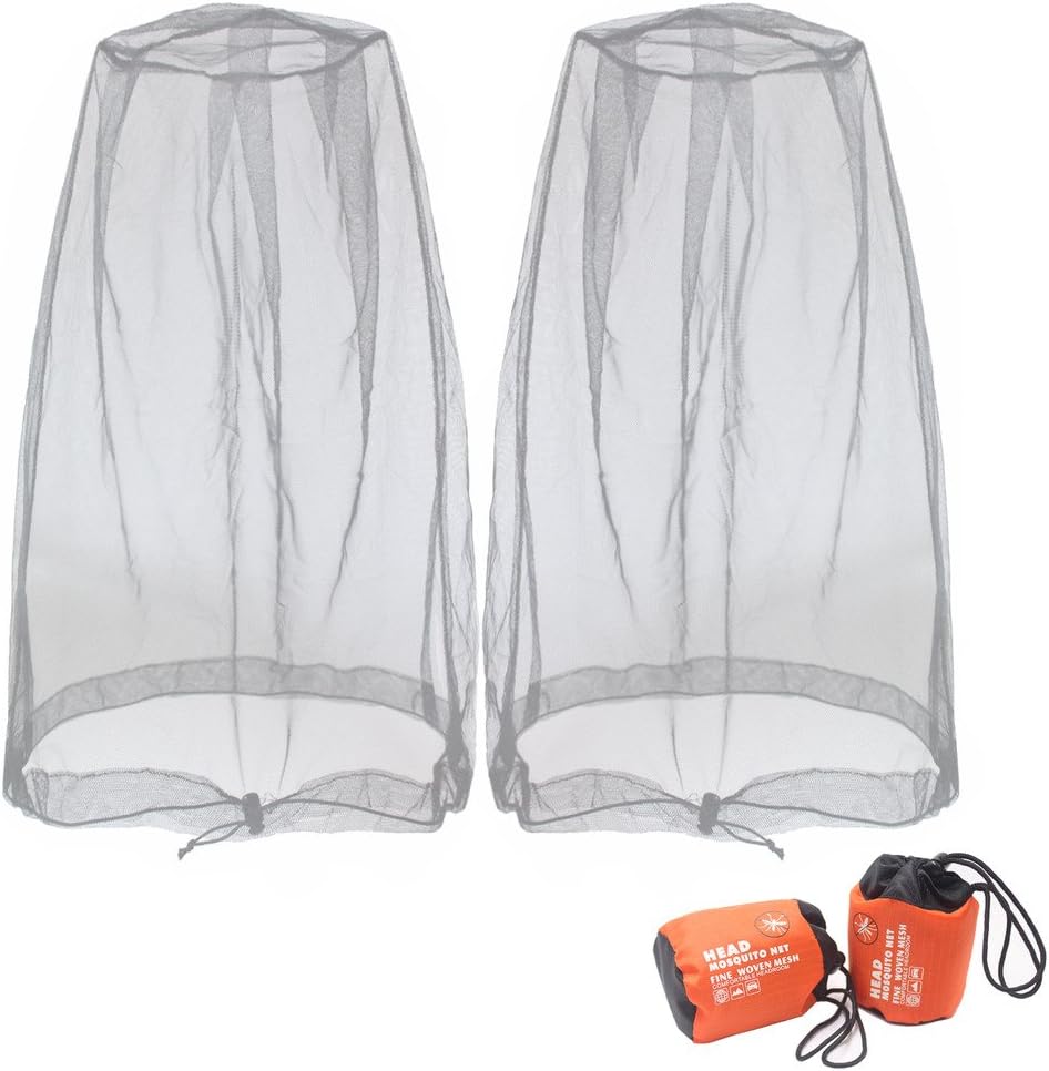 Mosquito Head Net Mesh, Face Neck Fly Netting Hood from Bugs Gnats Noseeums Screen Net for Any Outdoor Lover- with Carry Bags Fits Most Sizes of Hats Caps (2pcs, Grey, Updated Big Net) - Image 1