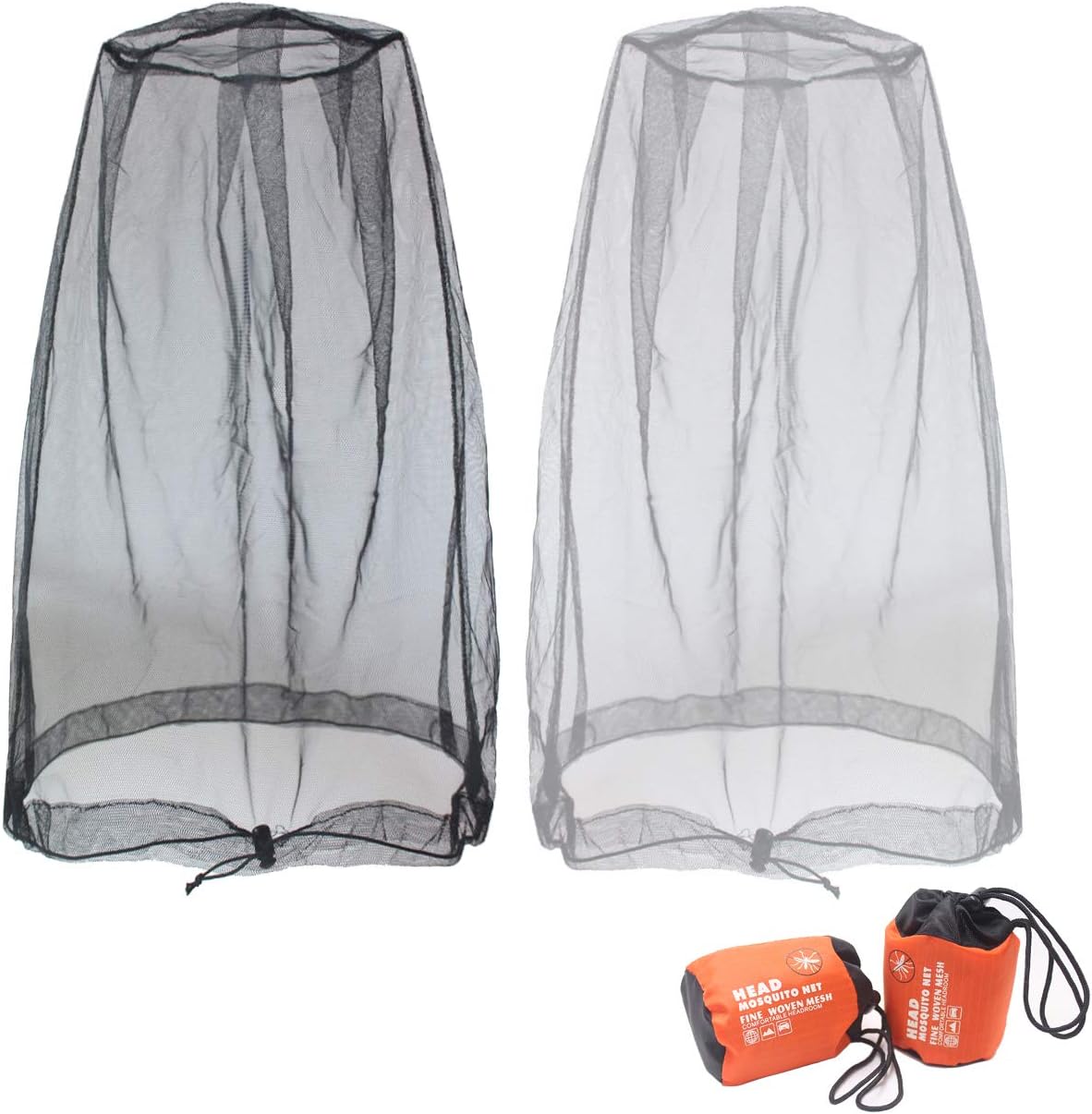 Mosquito Head Net Mesh, Face Neck Fly Netting Hood from Bugs Gnats Noseeums Screen Net for Any Outdoor Lover- with Carry Bags Fits Most Sizes of Hats Caps (2pcs, Black and Grey, Updated Big Net) - Image 1