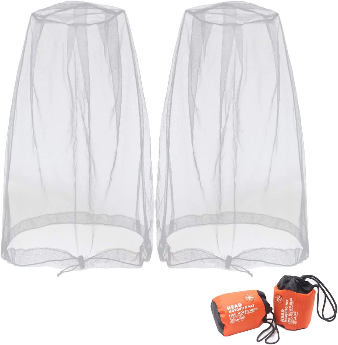 Mosquito Head Net Mesh, Face Neck Fly Netting Hood from Bugs Gnats Noseeums Screen Net for Any Outdoor Lover- with Carry Bags Fits Most Sizes of Hats Caps (2pcs, Light Grey, Updated Big Net) - Image 1