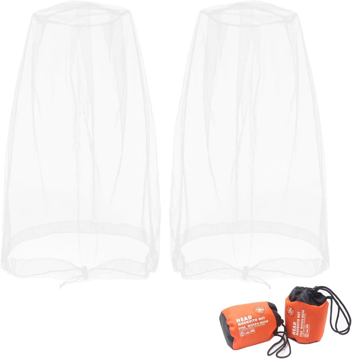 Mosquito Head Net, Face Neck Fly Netting Hood from Bugs Gnats Noseeums Screen for Any Outdoor Lover - with Carry Bags Fits Most Sizes of Hats Caps (2pcs, White, Updated Big Mesh) - Image 1
