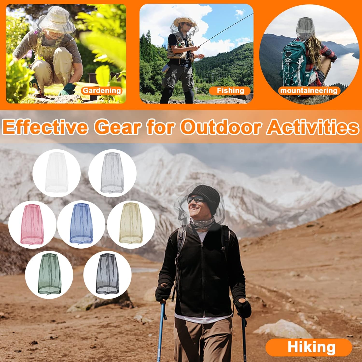 Mosquito Head Net, Face Neck Fly Netting Hood from Bugs Gnats Noseeums Screen for Any Outdoor Lover - with Carry Bags Fits Most Sizes of Hats Caps (2pcs, White, Updated Big Mesh) - Image 6
