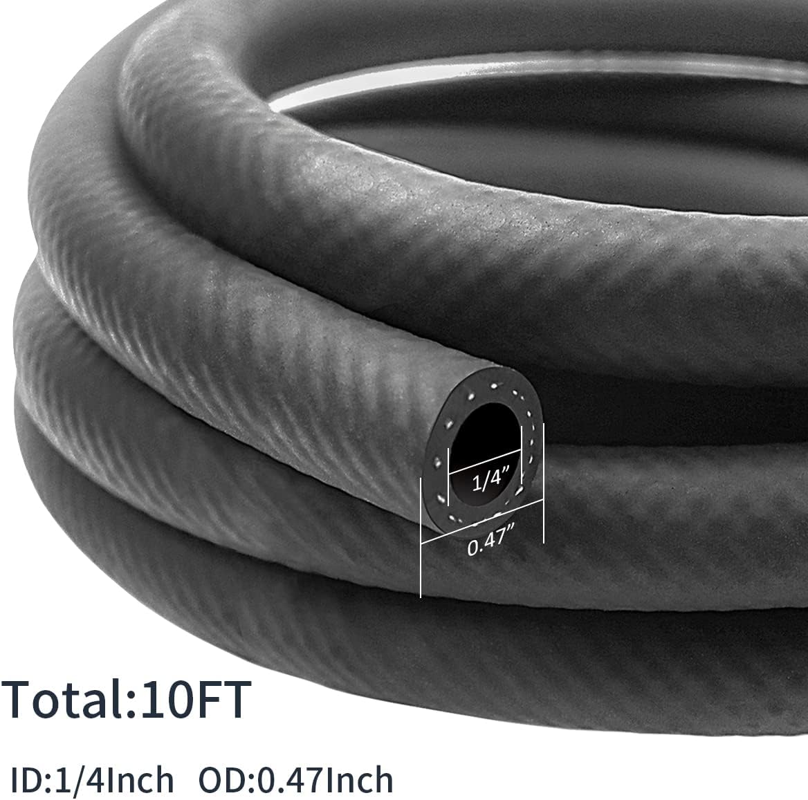 1/4 Inch ID NBR Rubber Hose, 10 Feet Fuel Hose Line Transfer Hose for Small Engine Black - Image 2