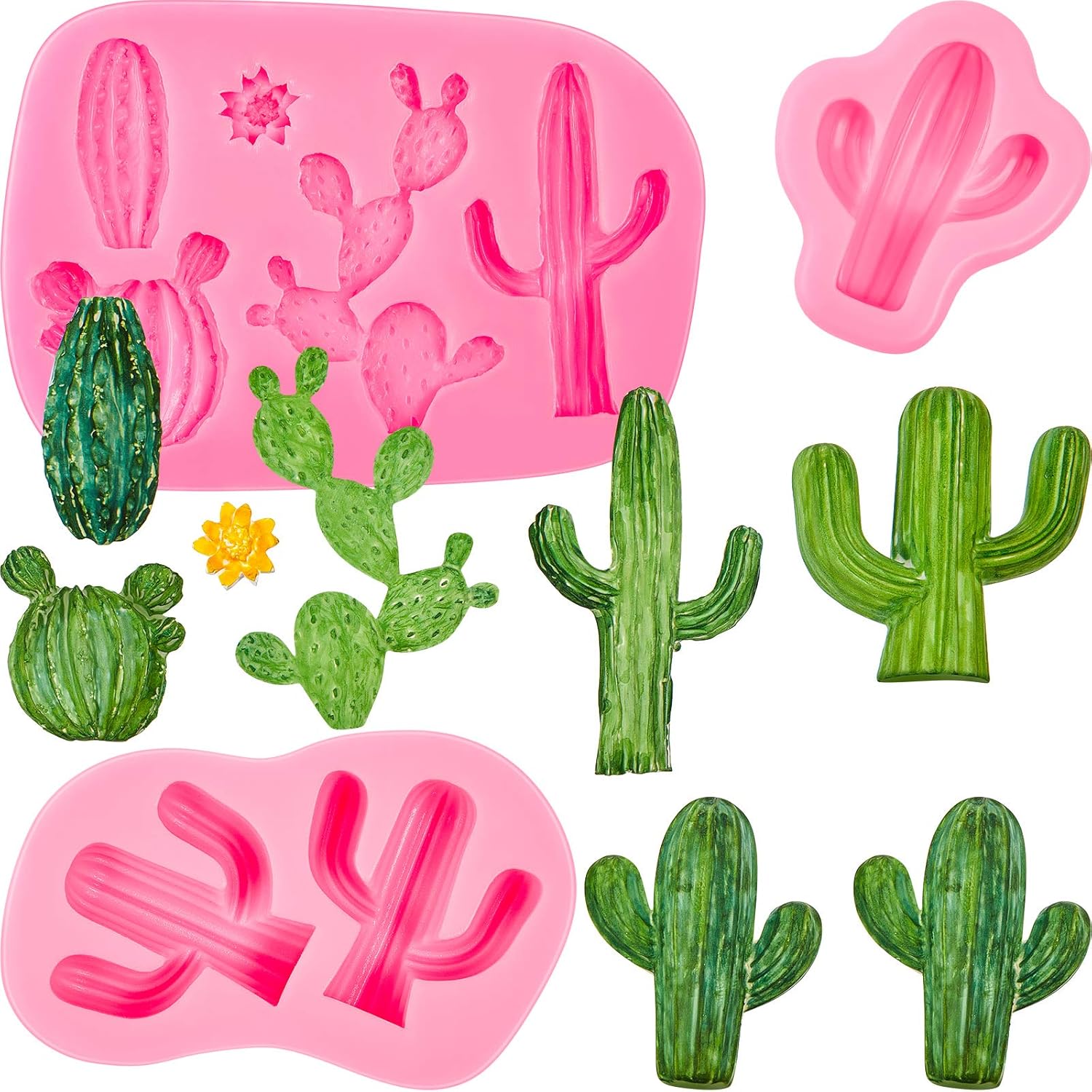 3 Pieces Cactus Silicone Fondant Moulds Cacti Hawaiian Cake Moulds Set for Making Sugar Chocolate Candy Gum Paste Cupcake Cake Decoration Supplies - Image 1