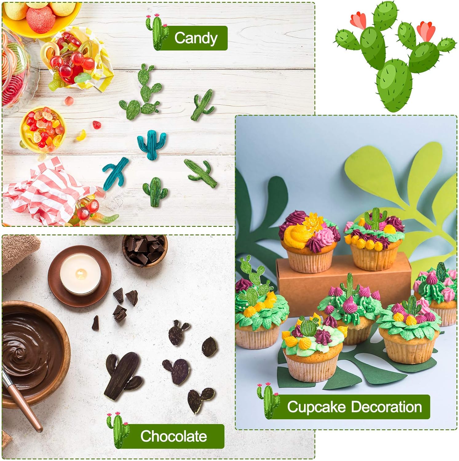 3 Pieces Cactus Silicone Fondant Moulds Cacti Hawaiian Cake Moulds Set for Making Sugar Chocolate Candy Gum Paste Cupcake Cake Decoration Supplies - Image 6