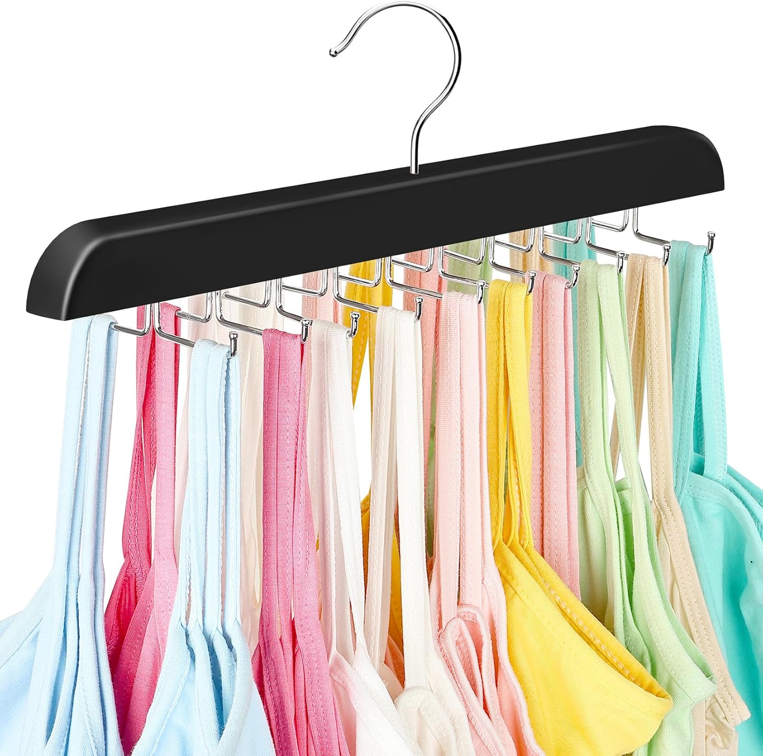 Tank Top Hanger with Premium Wood, 24 Large Capacity, Space Saving,360 Degree Rotating, Foldable Metal Hooks, Tank Tops - Image 1