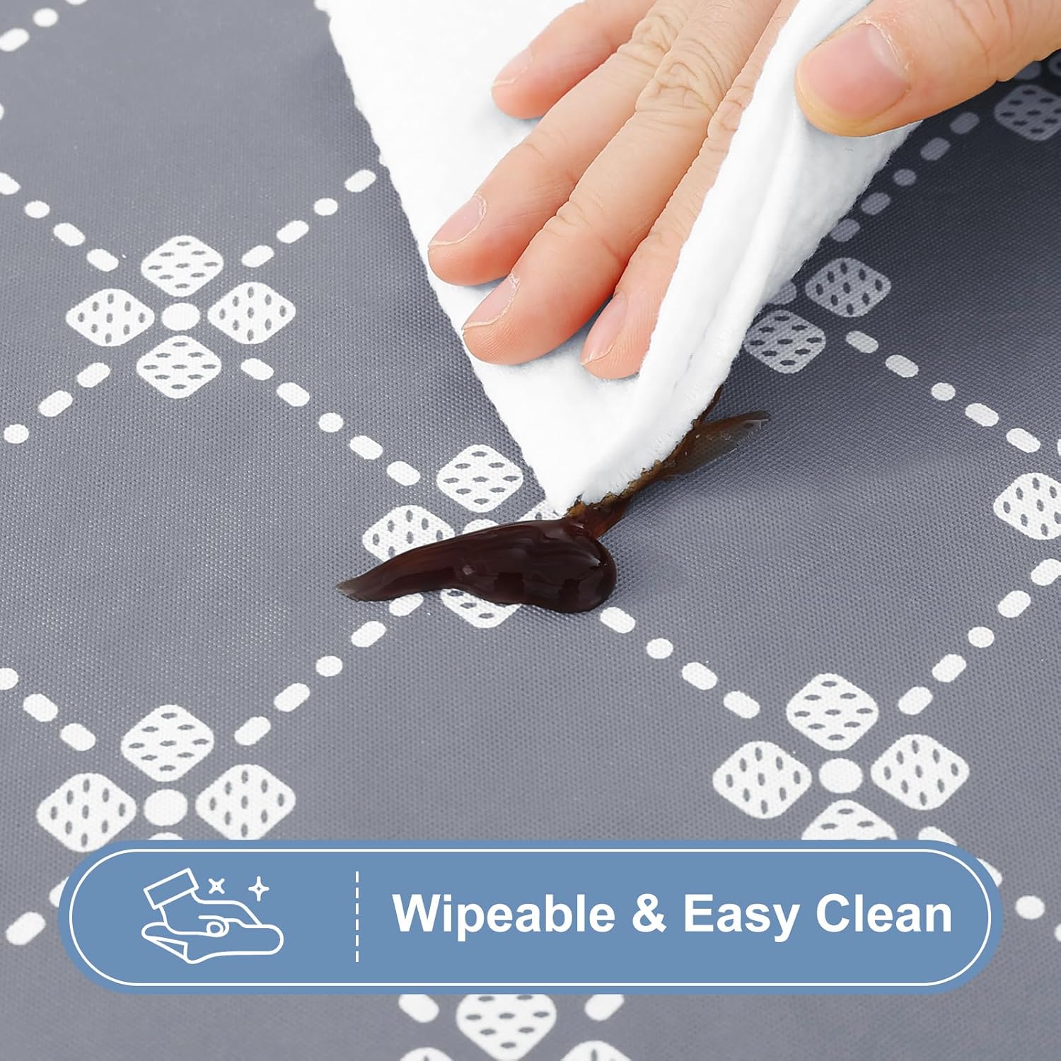 Rectangle Vinyl Table Cloth, Elastic Fitted Tablecloth with Flannel Backing, Waterproof Plastic Table Cover Fits 6 Foot Folding Tables for Easter, Camping, Indoor and Outdoor (Grey, 30