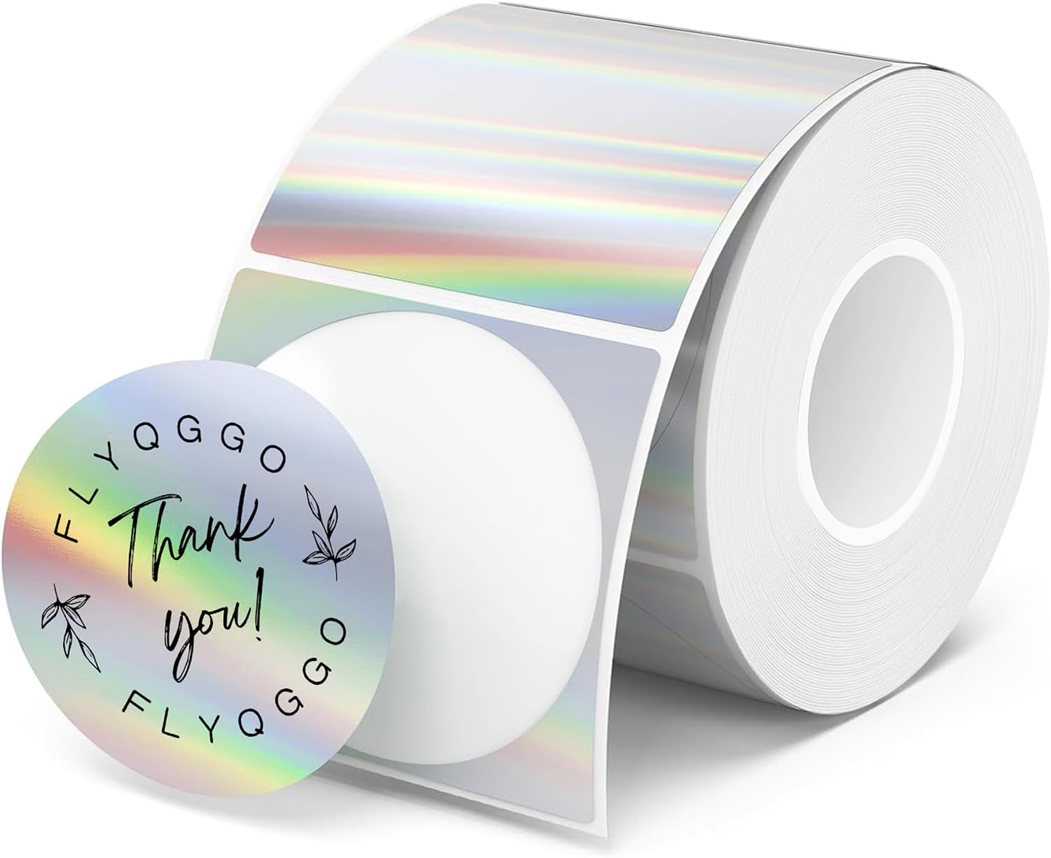 2 inch Round Holographic Thermal Sticker Labels, Waterproof & Rainbow Wave & Glitter Design, for Price/Name Tag, Barcode, DIY Custom Logo Design, Sliver(200Pcs/Roll) - Image 1