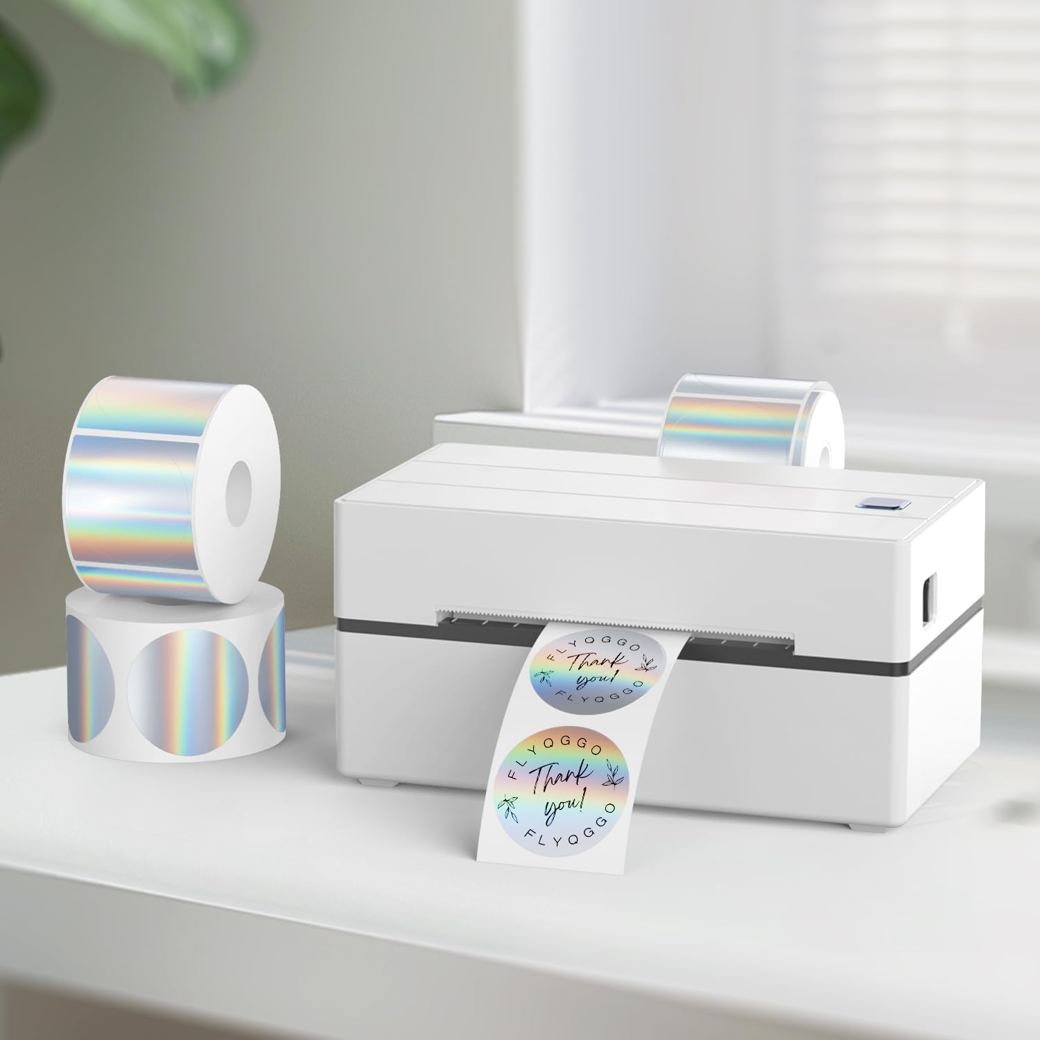 2 inch Round Holographic Thermal Sticker Labels, Waterproof & Rainbow Wave & Glitter Design, for Price/Name Tag, Barcode, DIY Custom Logo Design, Sliver(200Pcs/Roll) - Image 2