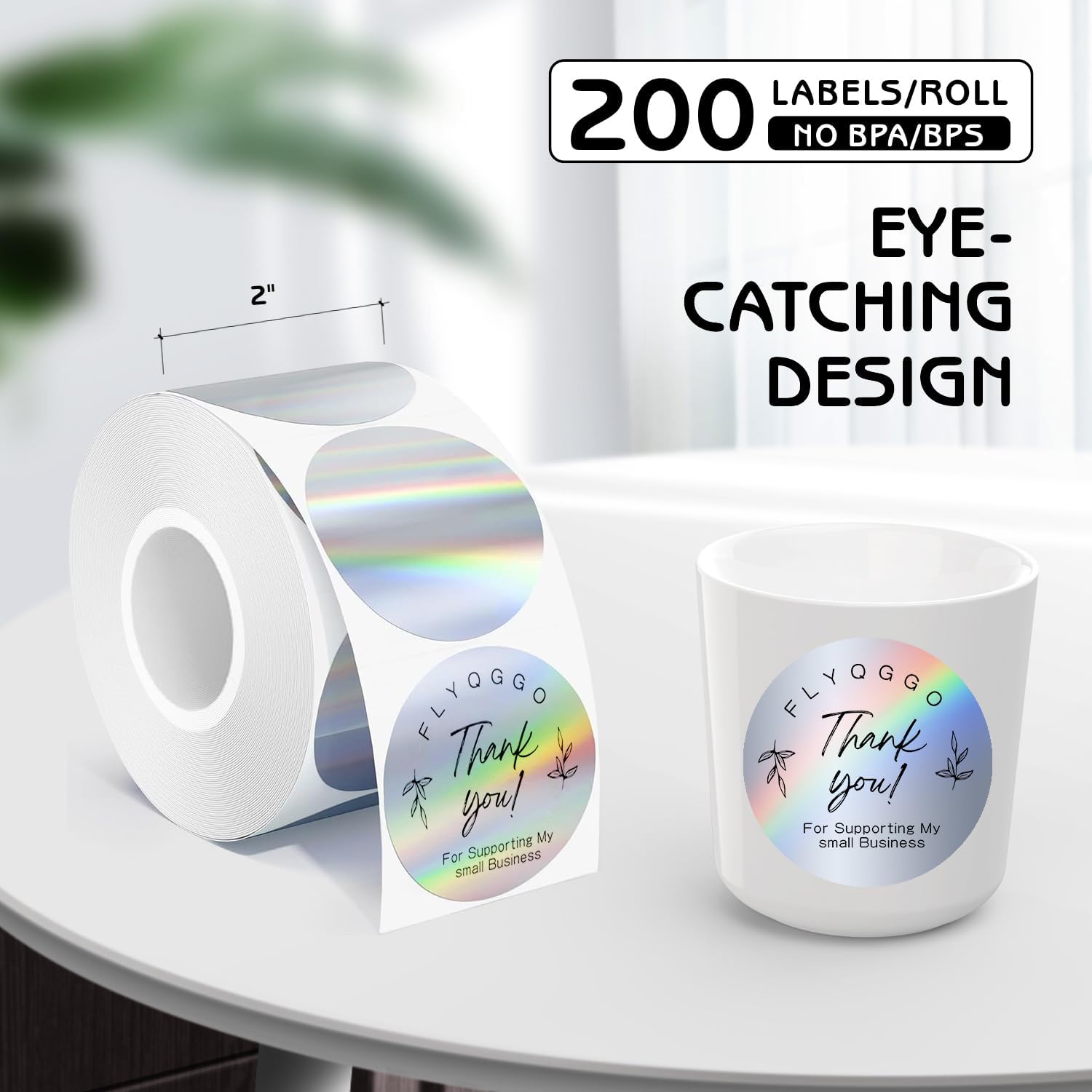 2 inch Round Holographic Thermal Sticker Labels, Waterproof & Rainbow Wave & Glitter Design, for Price/Name Tag, Barcode, DIY Custom Logo Design, Sliver(200Pcs/Roll) - Image 3