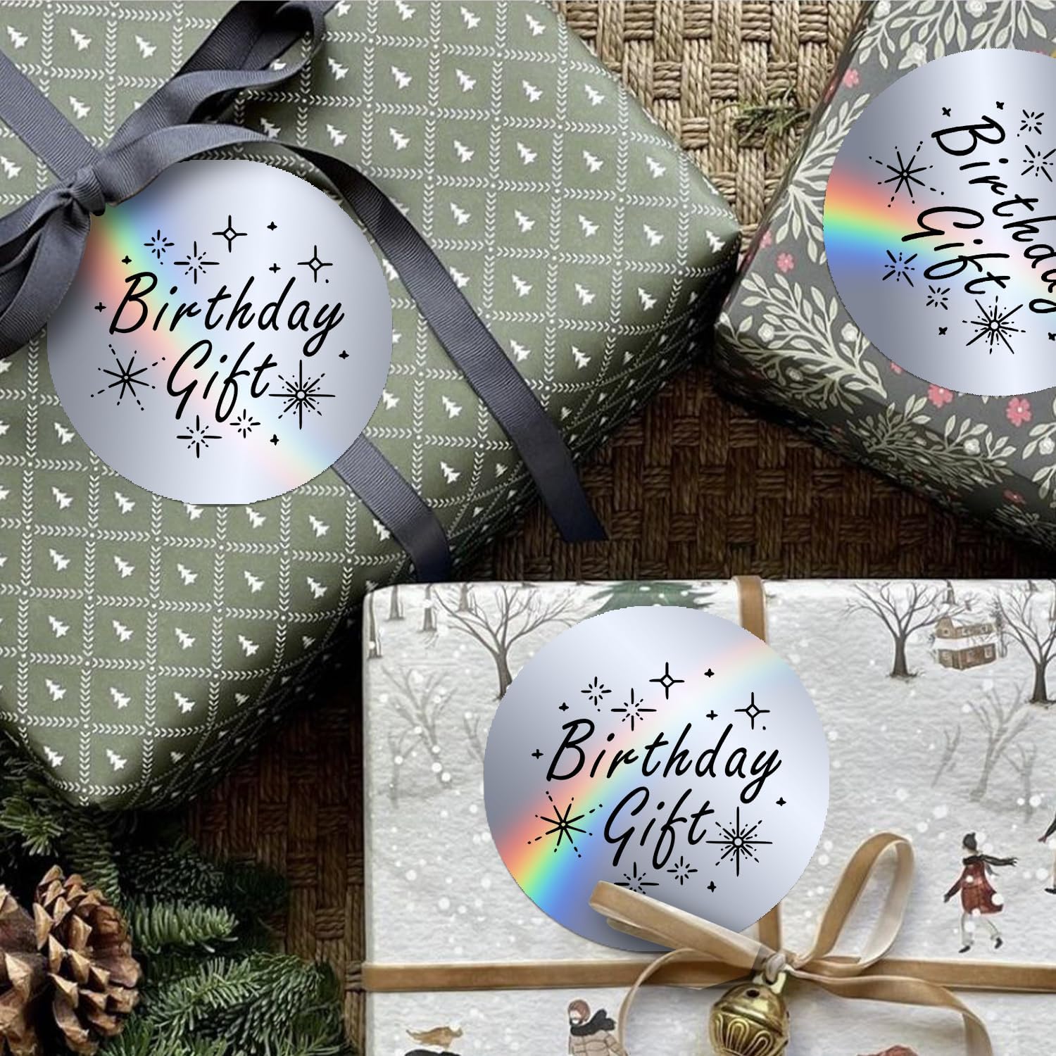 2 inch Round Holographic Thermal Sticker Labels, Waterproof & Rainbow Wave & Glitter Design, for Price/Name Tag, Barcode, DIY Custom Logo Design, Sliver(200Pcs/Roll) - Image 5