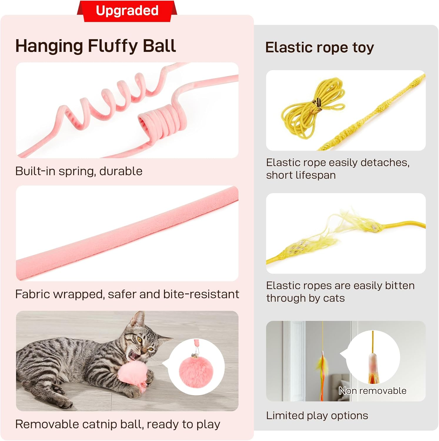 Hanging Fluffy Cat Catnip Ball Toys 3 Pcs with Bell, Interactive Cat Teaser Retractable Toys Indoor Kitten Play Chase Exercise Physical Stimulation - Image 3