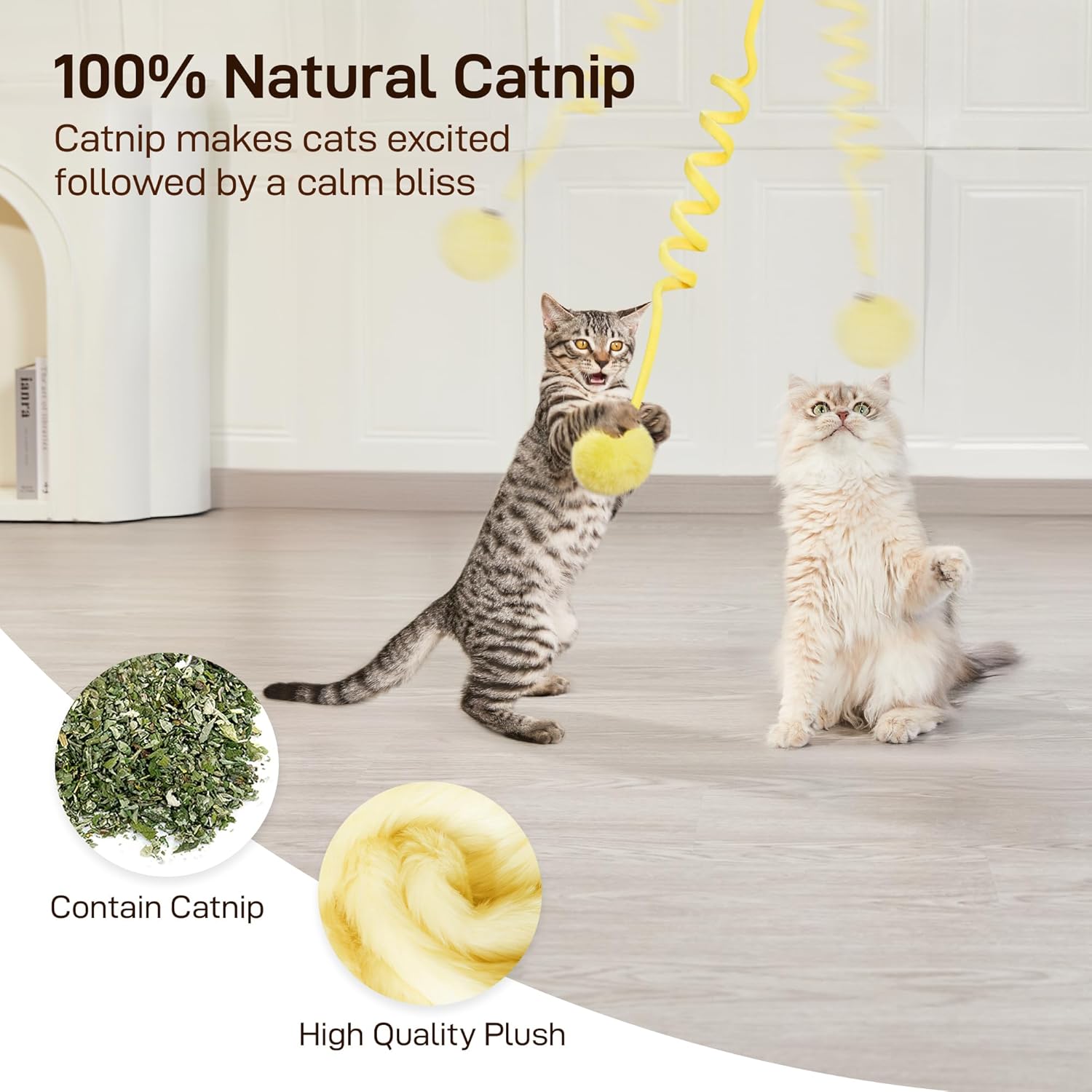 Hanging Fluffy Cat Catnip Ball Toys 3 Pcs with Bell, Interactive Cat Teaser Retractable Toys Indoor Kitten Play Chase Exercise Physical Stimulation - Image 4