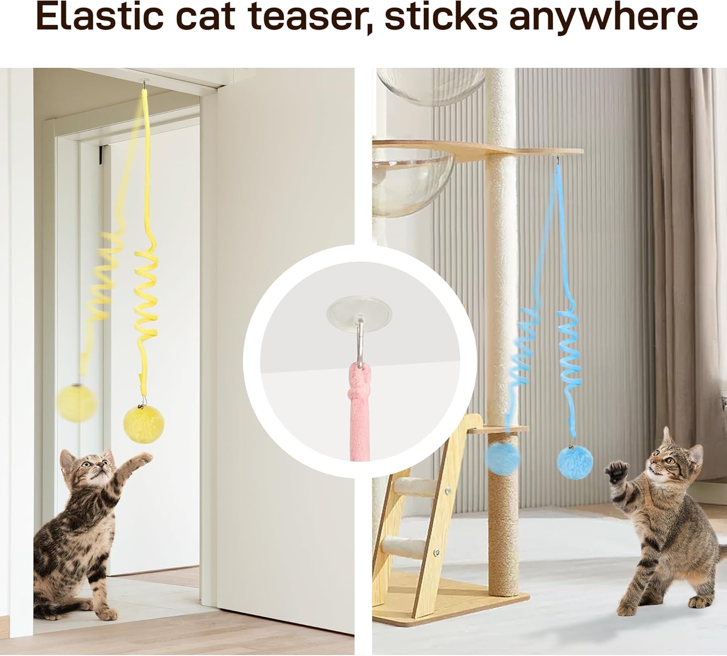 Hanging Fluffy Cat Catnip Ball Toys 3 Pcs with Bell, Interactive Cat Teaser Retractable Toys Indoor Kitten Play Chase Exercise Physical Stimulation - Image 5