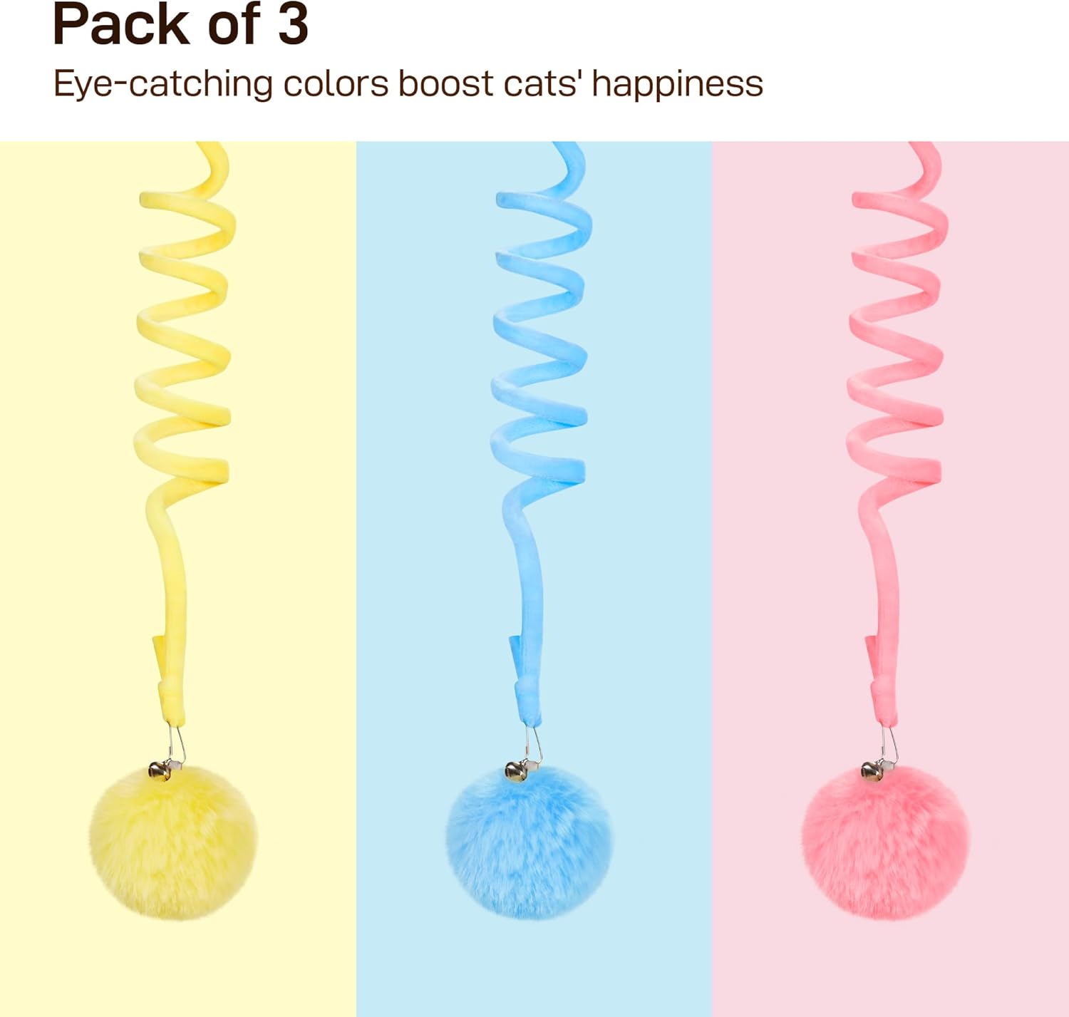 Hanging Fluffy Cat Catnip Ball Toys 3 Pcs with Bell, Interactive Cat Teaser Retractable Toys Indoor Kitten Play Chase Exercise Physical Stimulation - Image 6