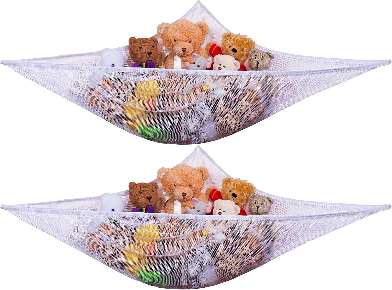 Stuffed Animal Organizer Hammock, 2-Pack Mesh Toy Storage Net for Kids, Expands to 5.5 Feet, Corner Hanging Holder for Plushies & Children's Toys, Easy Install, White - Image 1