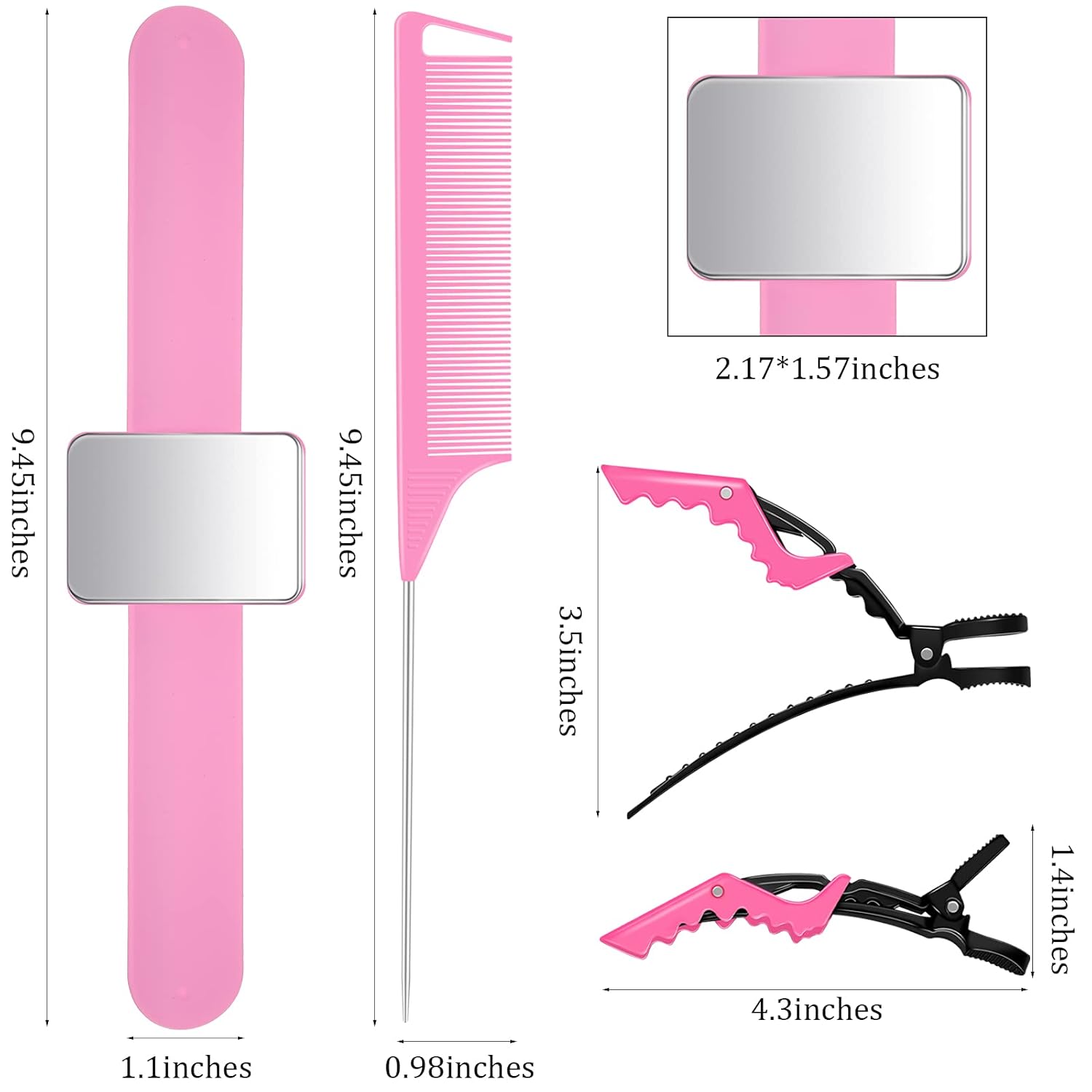 10 Pcs Hair Styling Tools Set Magnetic Gel & Silicone Wristband for Stylists and Braiders, Wrist Strap, 3 Rat Tail Combs and 6 Plastic Clips(Pink Wrist Strap) - Image 2