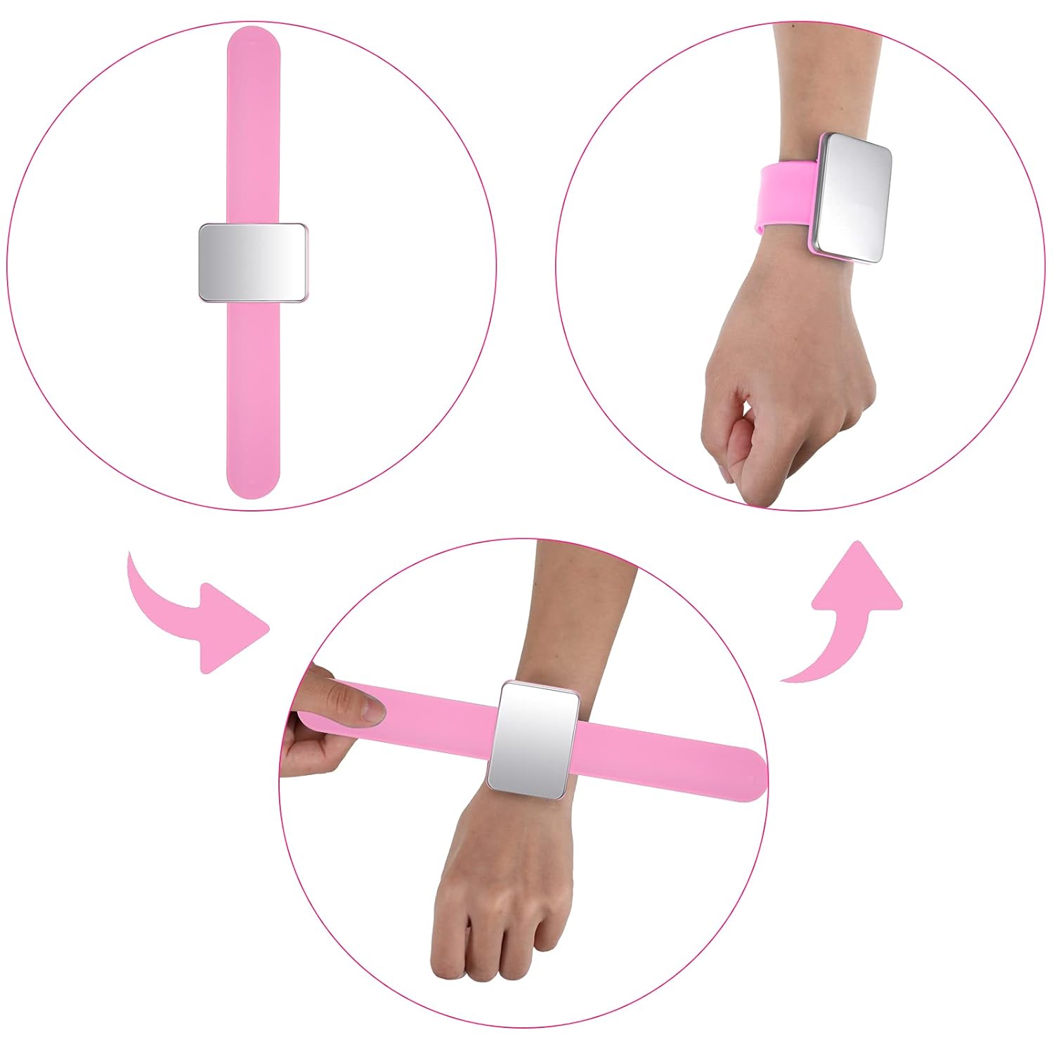 10 Pcs Hair Styling Tools Set Magnetic Gel & Silicone Wristband for Stylists and Braiders, Wrist Strap, 3 Rat Tail Combs and 6 Plastic Clips(Pink Wrist Strap) - Image 3