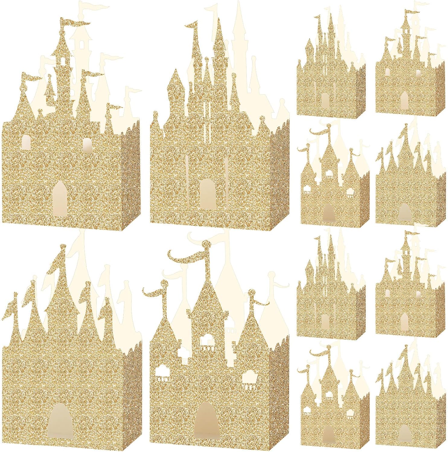 30 Pieces Castle Box Princess Candy Box Glitter Castle Favor Treat Gift Princess Party Decorations Baby Shower Wedding Supplies(Gold) - Image 1