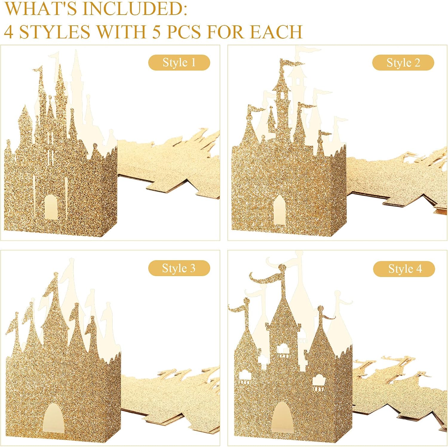 30 Pieces Castle Box Princess Candy Box Glitter Castle Favor Treat Gift Princess Party Decorations Baby Shower Wedding Supplies(Gold) - Image 2