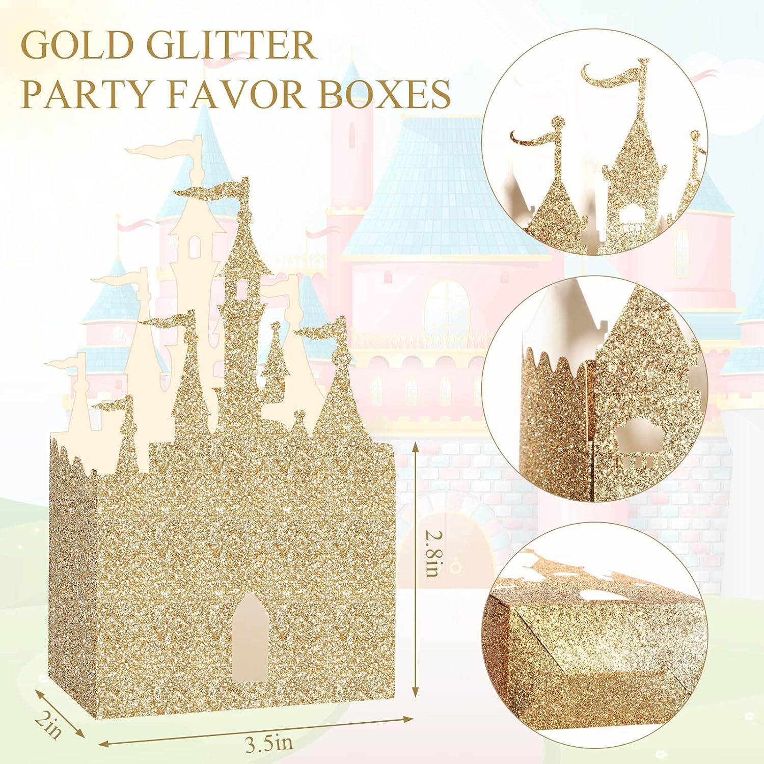 30 Pieces Castle Box Princess Candy Box Glitter Castle Favor Treat Gift Princess Party Decorations Baby Shower Wedding Supplies(Gold) - Image 3