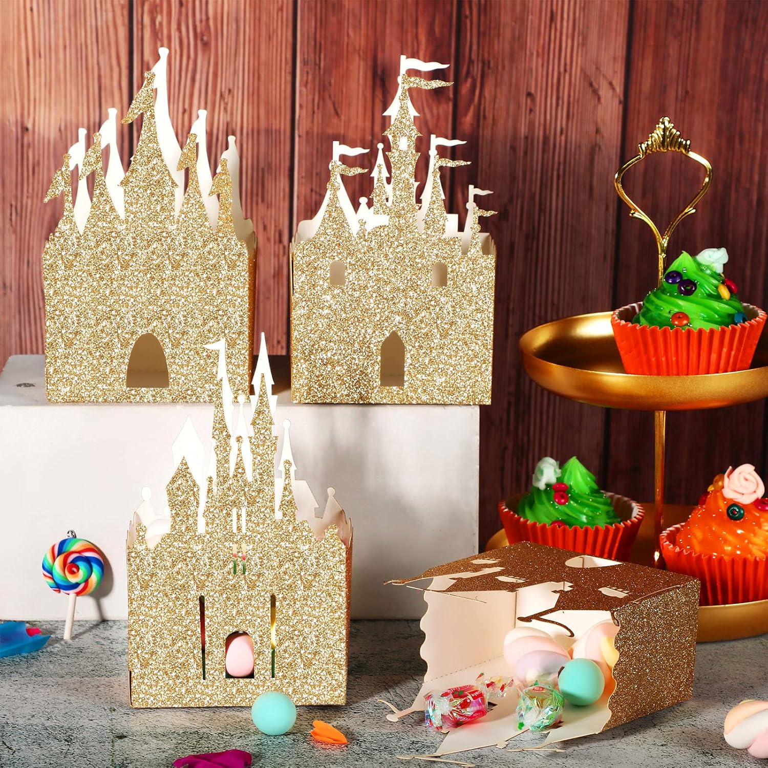 30 Pieces Castle Box Princess Candy Box Glitter Castle Favor Treat Gift Princess Party Decorations Baby Shower Wedding Supplies(Gold) - Image 4