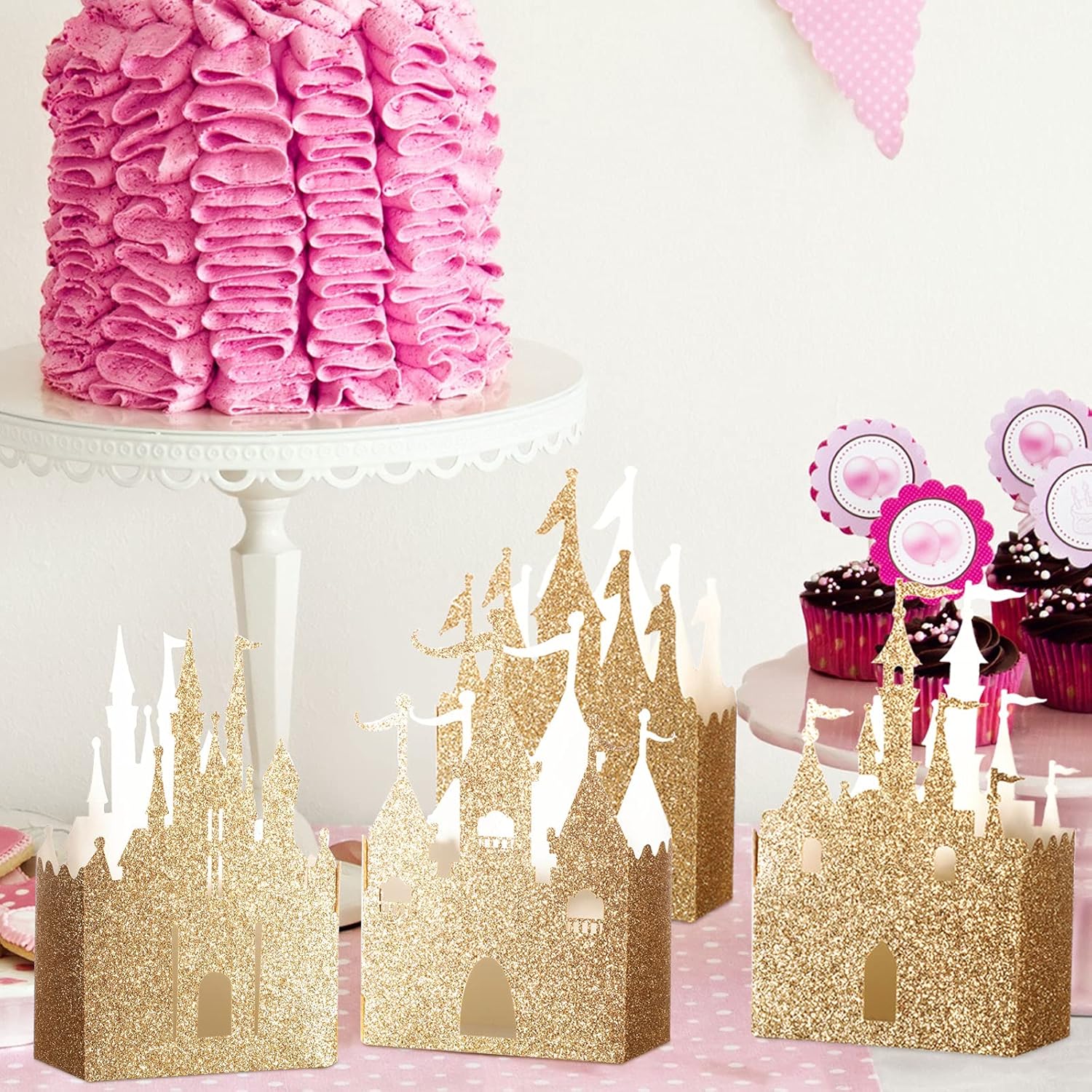 30 Pieces Castle Box Princess Candy Box Glitter Castle Favor Treat Gift Princess Party Decorations Baby Shower Wedding Supplies(Gold) - Image 6