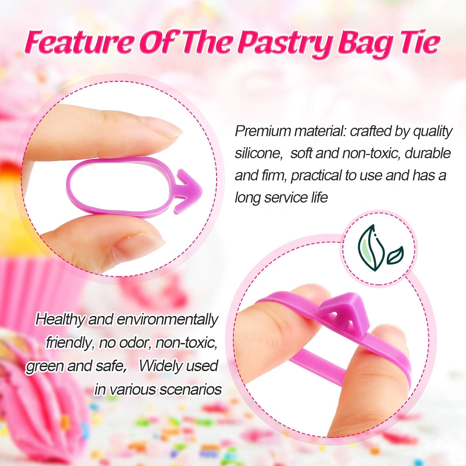 120 Pieces Icing Bag Ties Silicone Decoration Piping Bag Ties for Cupcakes Cookies and Pastry(Rosy, Blue, Purple) - Image 3