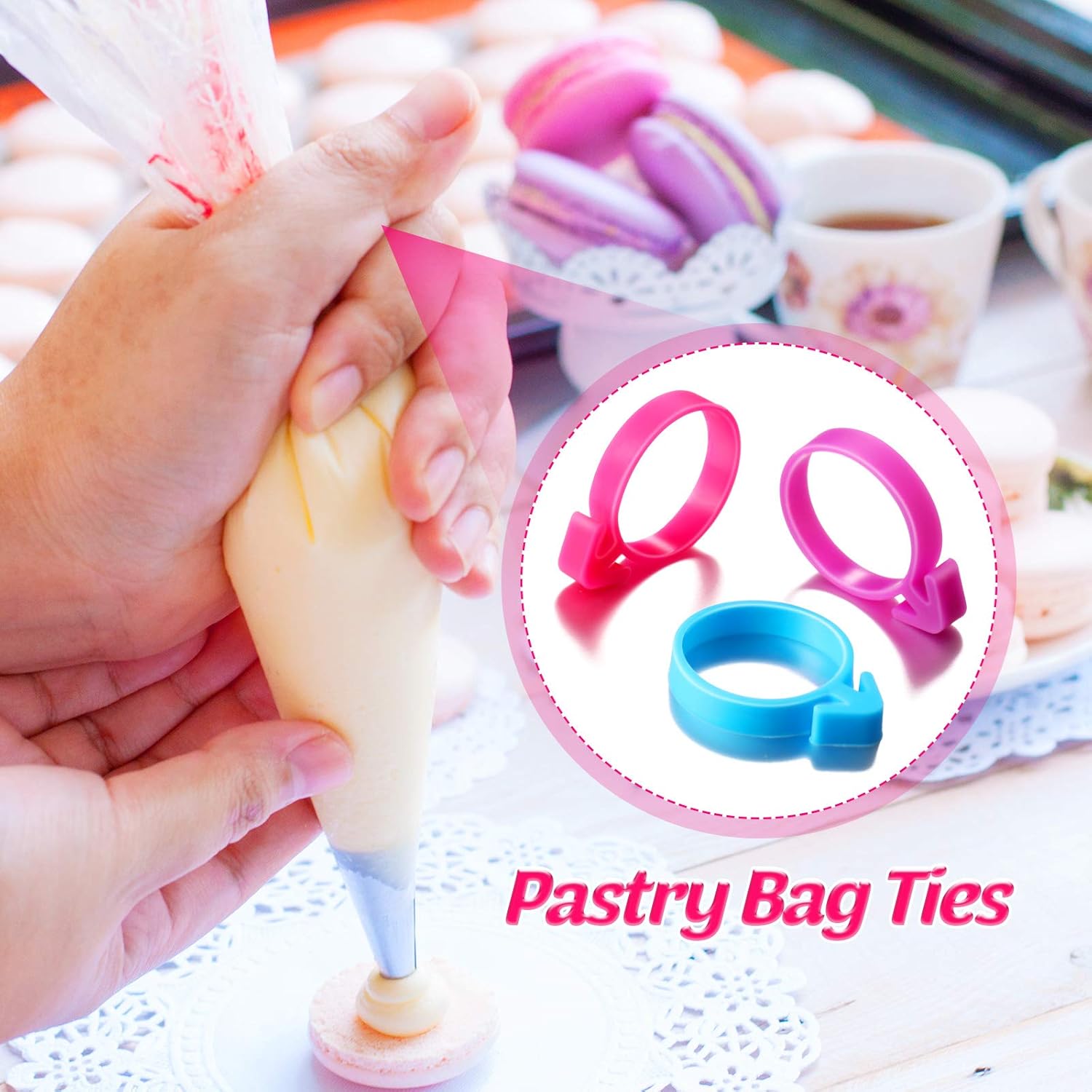 120 Pieces Icing Bag Ties Silicone Decoration Piping Bag Ties for Cupcakes Cookies and Pastry(Rosy, Blue, Purple) - Image 6