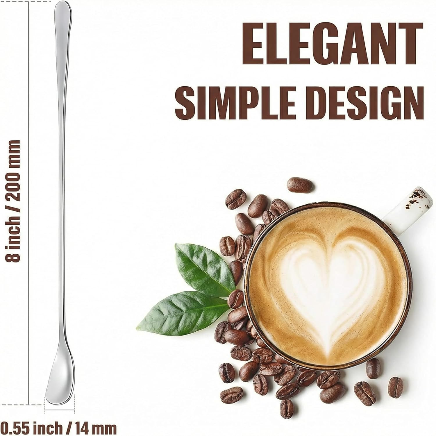 8 Pieces Stainless Steel Coffee Stirring Spoons 7.8 Inch Reusable Coffee Stirrers Long Handle Bar Cocktail Salt Spoons Tiny Swizzle Sticks for Bar Cocktails - Image 2