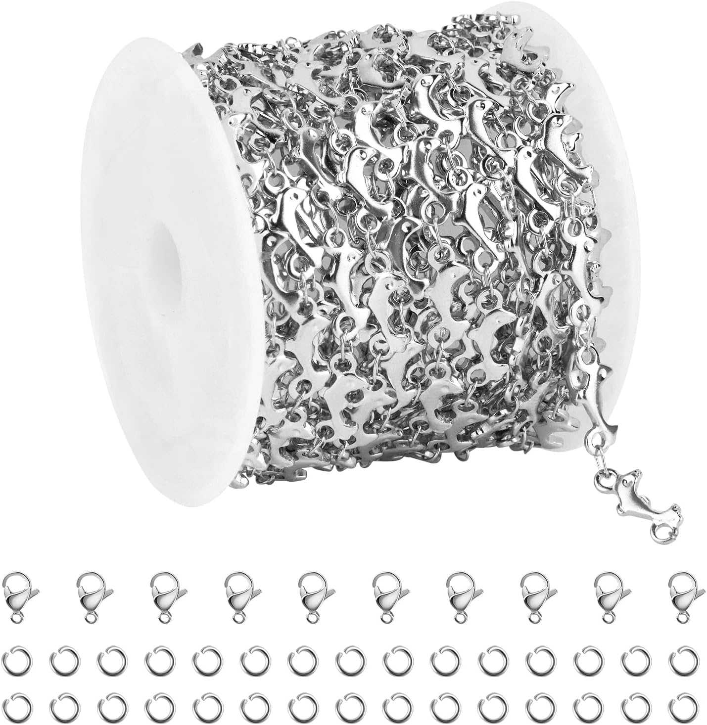 13 Feet Stainless Steel Chains for Jewelry Making Lovely Dolphins Link Chain Roll with Lobster Clasps and Jump Rings for Jewelry Crafts DIY - Image 1