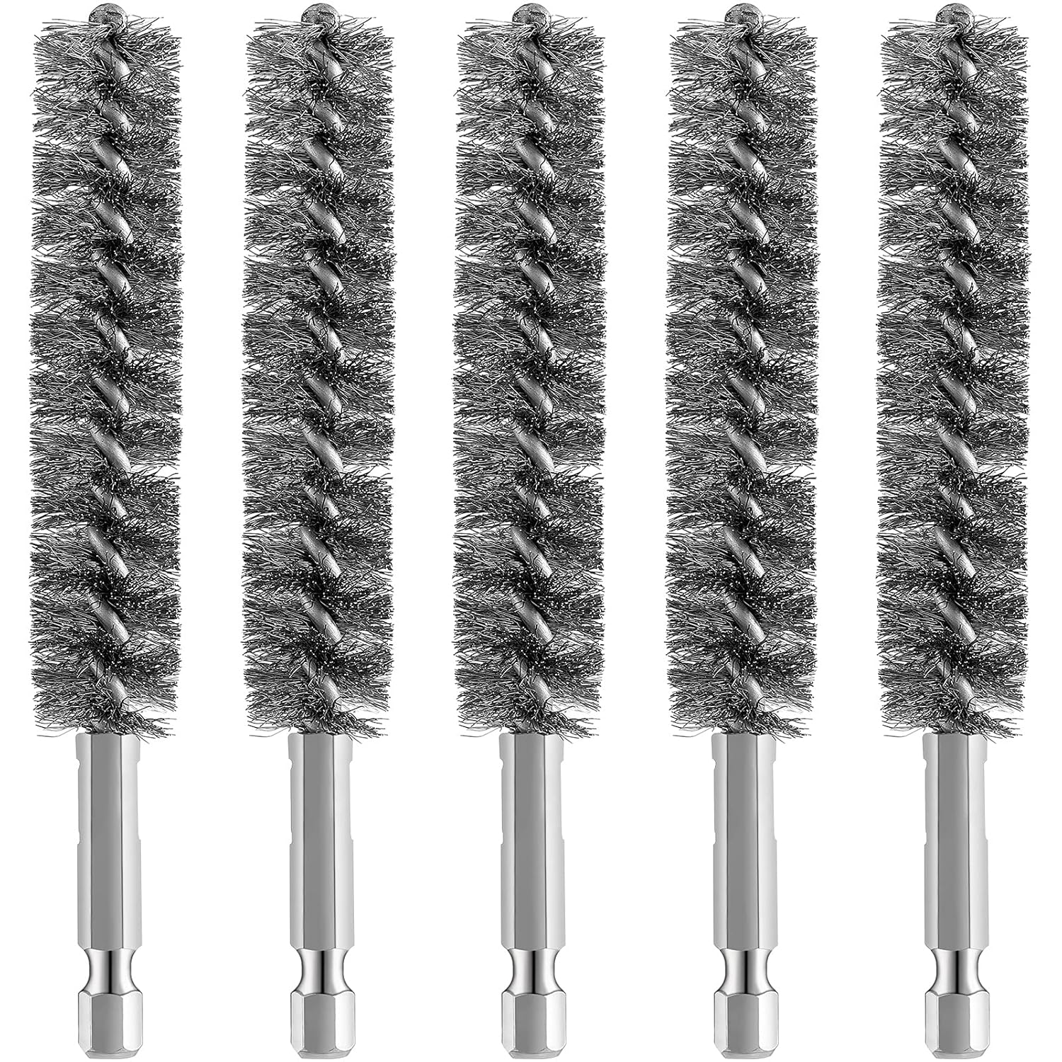 Bore Brush Bristles Wire Brush for Power Drill Cleaning Wire with Hex Shank Handle for Power Drill Cleaning(5 Pieces,Stainless Steel) - Image 1