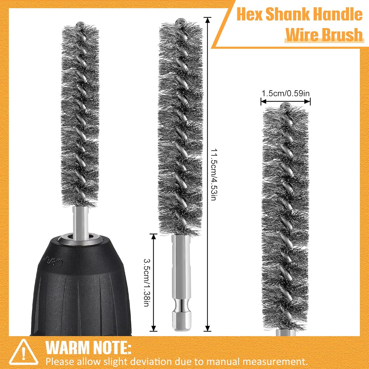 Bore Brush Bristles Wire Brush for Power Drill Cleaning Wire with Hex Shank Handle for Power Drill Cleaning(5 Pieces,Stainless Steel) - Image 2