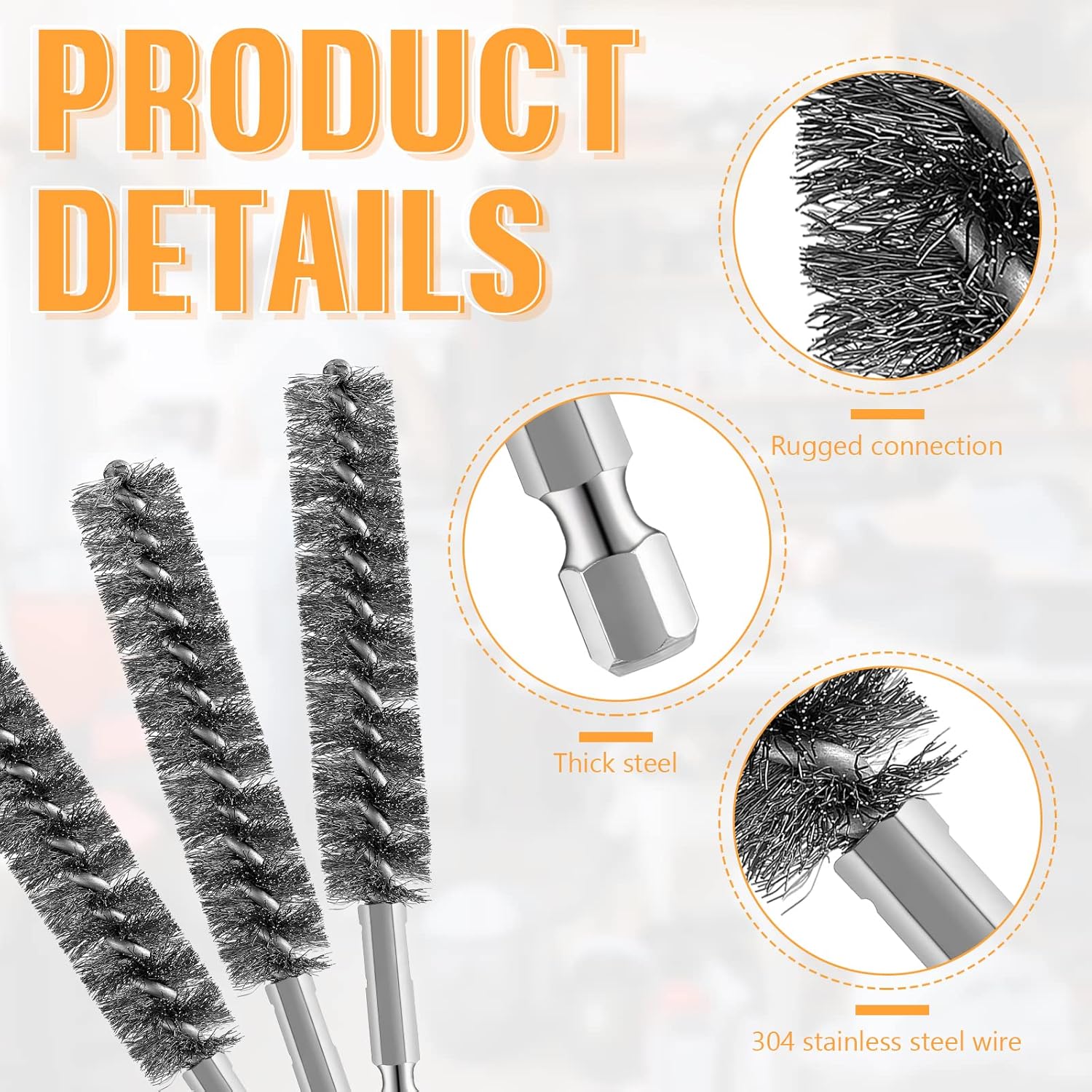 Bore Brush Bristles Wire Brush for Power Drill Cleaning Wire with Hex Shank Handle for Power Drill Cleaning(5 Pieces,Stainless Steel) - Image 3