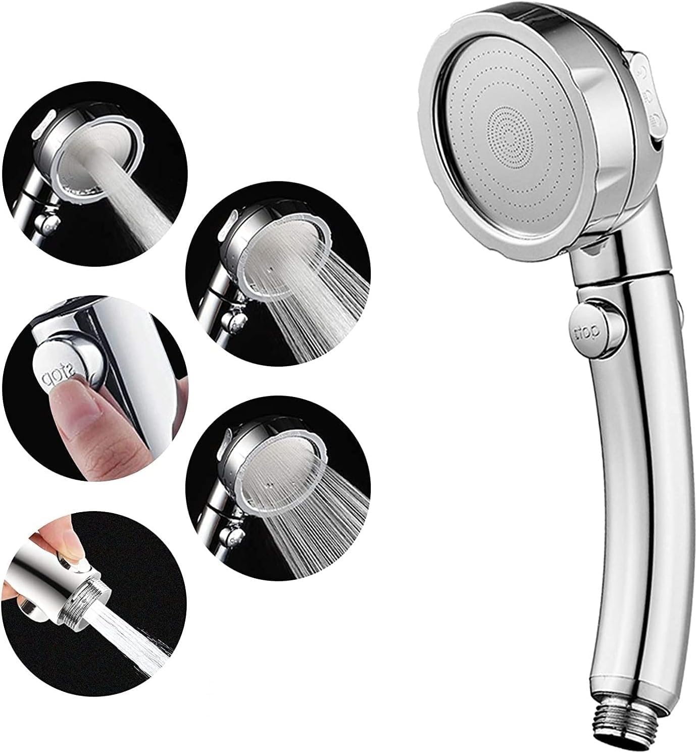 High Pressure Handheld Shower Head with ON/OFF Pause Switch - 3-Spray Settings Shower Heads,interface G1/2 (0.8 inches)(Handheld Shower Head) - Image 1