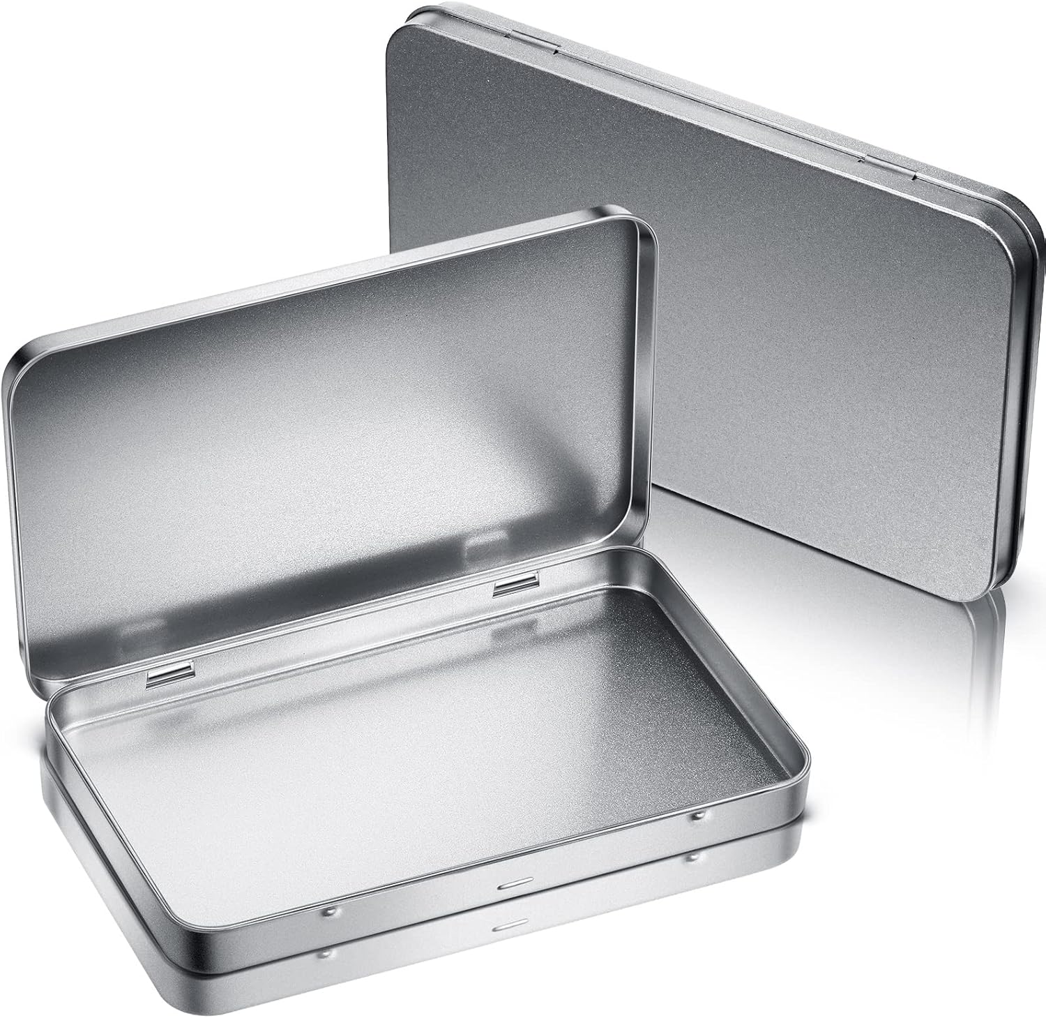 2 Pack Rectangular Metal Tin Box with Lid Metal Hinged Lid Tin Empty Box Container Storage for Watercolor Jewelry Pen Eraser Pill Candy Craft Organize 7.0 x 4.2 x 0.6'' (Sliver) - Image 1
