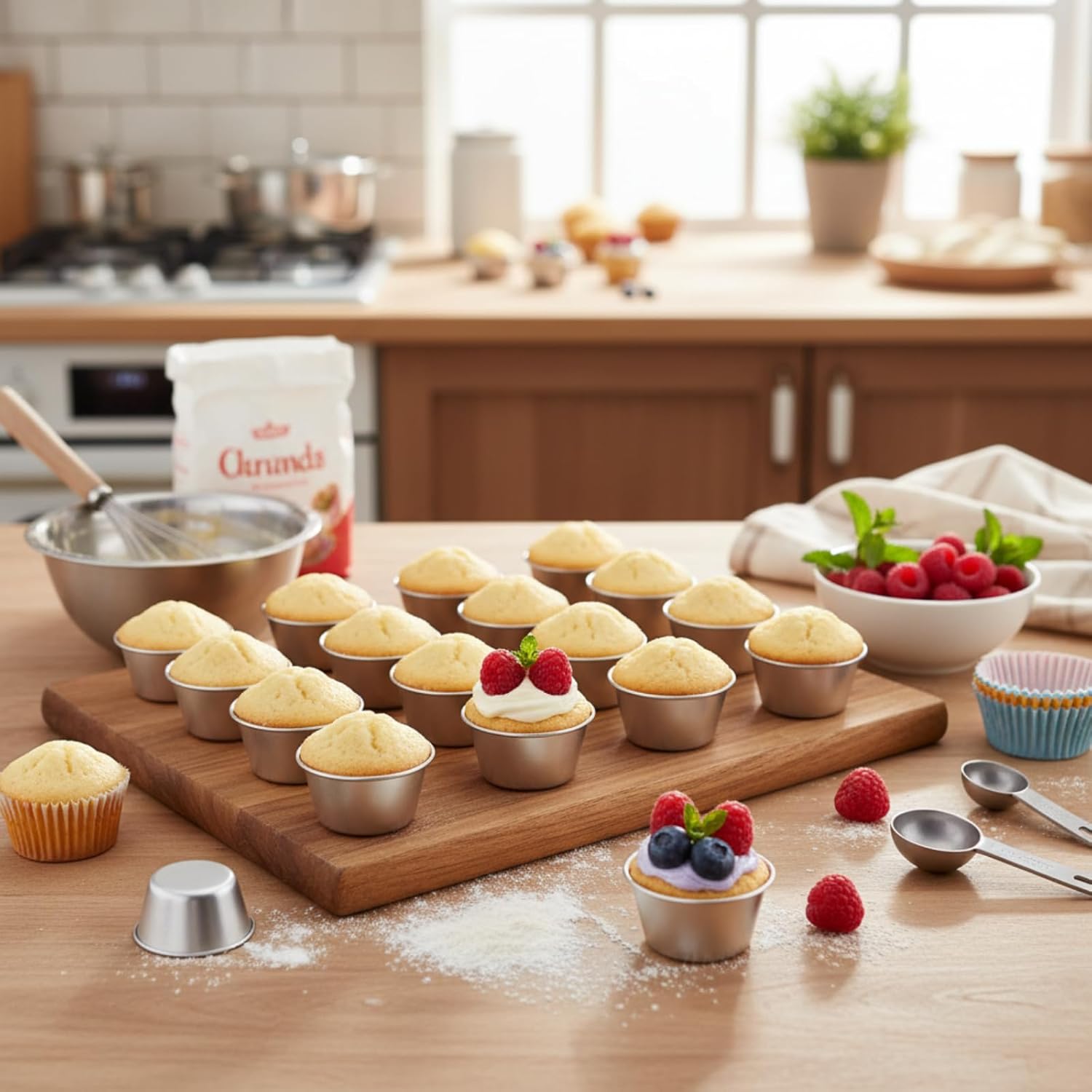 10 Pieces Individual Flan Molds Egg Tart Molds Pudding Cups Mini Chocolate Molten Pans Carbon Steel Cupcake Cake Cookie, Round Nonstick Popover Bakeware Tumblers(2.6 x 2 x 1.3 Inch) - Image 6