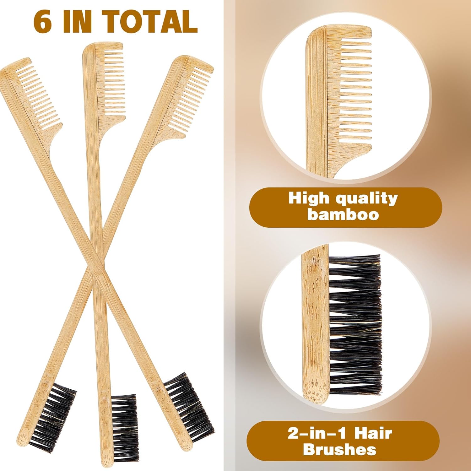 3 Pieces Moustache Comb and Brush Beard Edge Brushes 2-in-1 Sapling Wood Mustache Comb Gentle Control Bamboo Eyebrow Hair Tool - Image 2