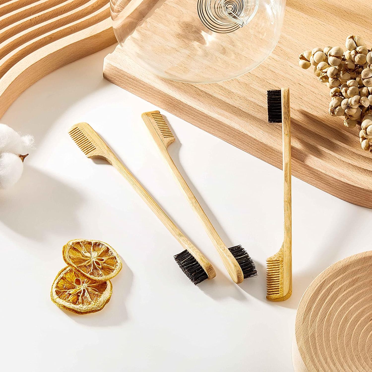 3 Pieces Moustache Comb and Brush Beard Edge Brushes 2-in-1 Sapling Wood Mustache Comb Gentle Control Bamboo Eyebrow Hair Tool - Image 3