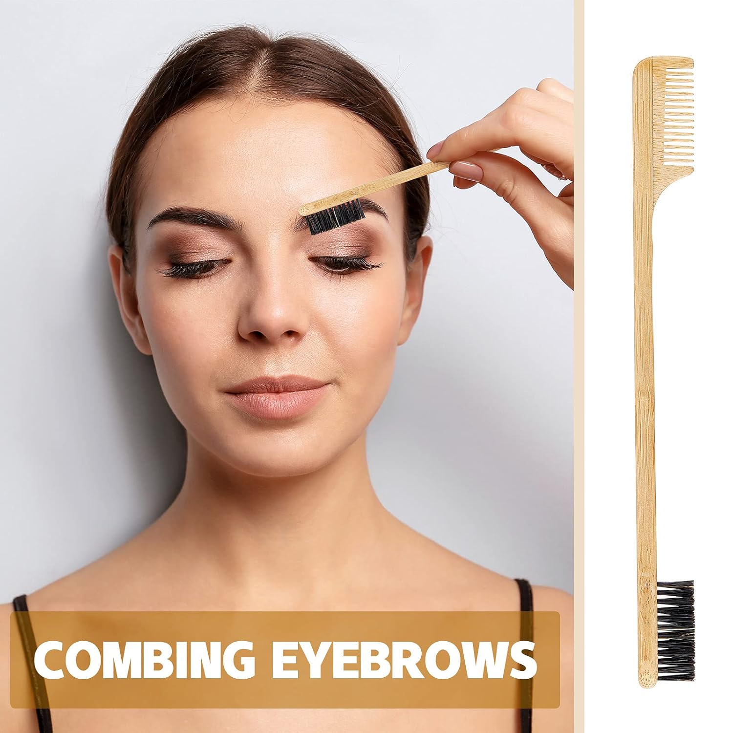 3 Pieces Moustache Comb and Brush Beard Edge Brushes 2-in-1 Sapling Wood Mustache Comb Gentle Control Bamboo Eyebrow Hair Tool - Image 5
