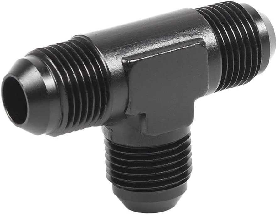 6AN Male Flare Tee Fitting Adapter, Black Anodized T Fuel Hose Union Fitting Adapter, Aluminum Thread Flare Tee Quick Connect Fuel Line Adaptor (6AN) - Image 1