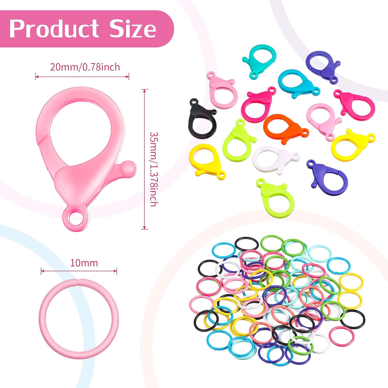 Multicolor Hard Plastic Clips Plastic Lobster Claw Clasps and Open Jump Rings, Cute Lanyard Snap Hooks for Key Chain Ring Chain Clasp DIY Handmade Crafts(100 Pieces) - Image 2