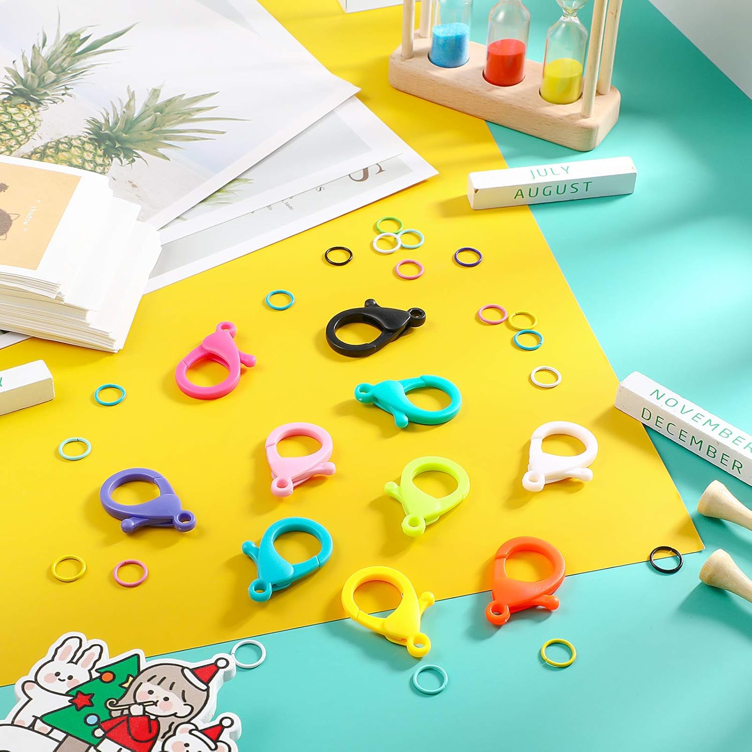 Multicolor Hard Plastic Clips Plastic Lobster Claw Clasps and Open Jump Rings, Cute Lanyard Snap Hooks for Key Chain Ring Chain Clasp DIY Handmade Crafts(100 Pieces) - Image 3