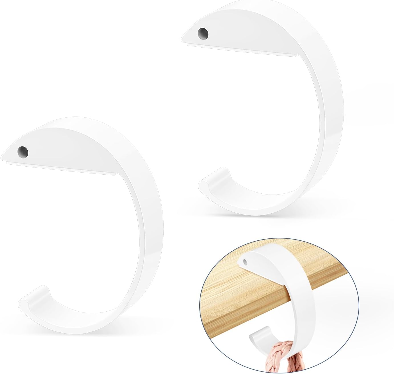 2PCS C Shape Purse Hook for Table, Headphone Hanger, Aluminum Alloy Desk Heavy Duty Handbag Hook for Organizing Desktop Storage Items (White) - Image 1
